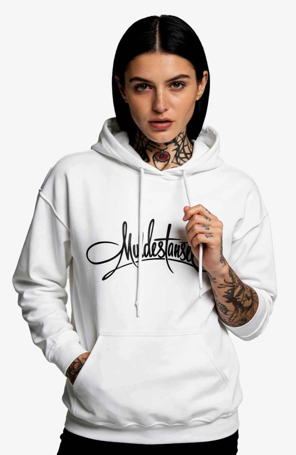Muldestausee Script Hoodie – White Edition Hoodie Muldestausee-Art-DamenSkaterHoodie-streetwear-white-Front-EnrolDesign-EnrolShop_426bc013-86d0-47e3-a7a9-023c96c7a20b