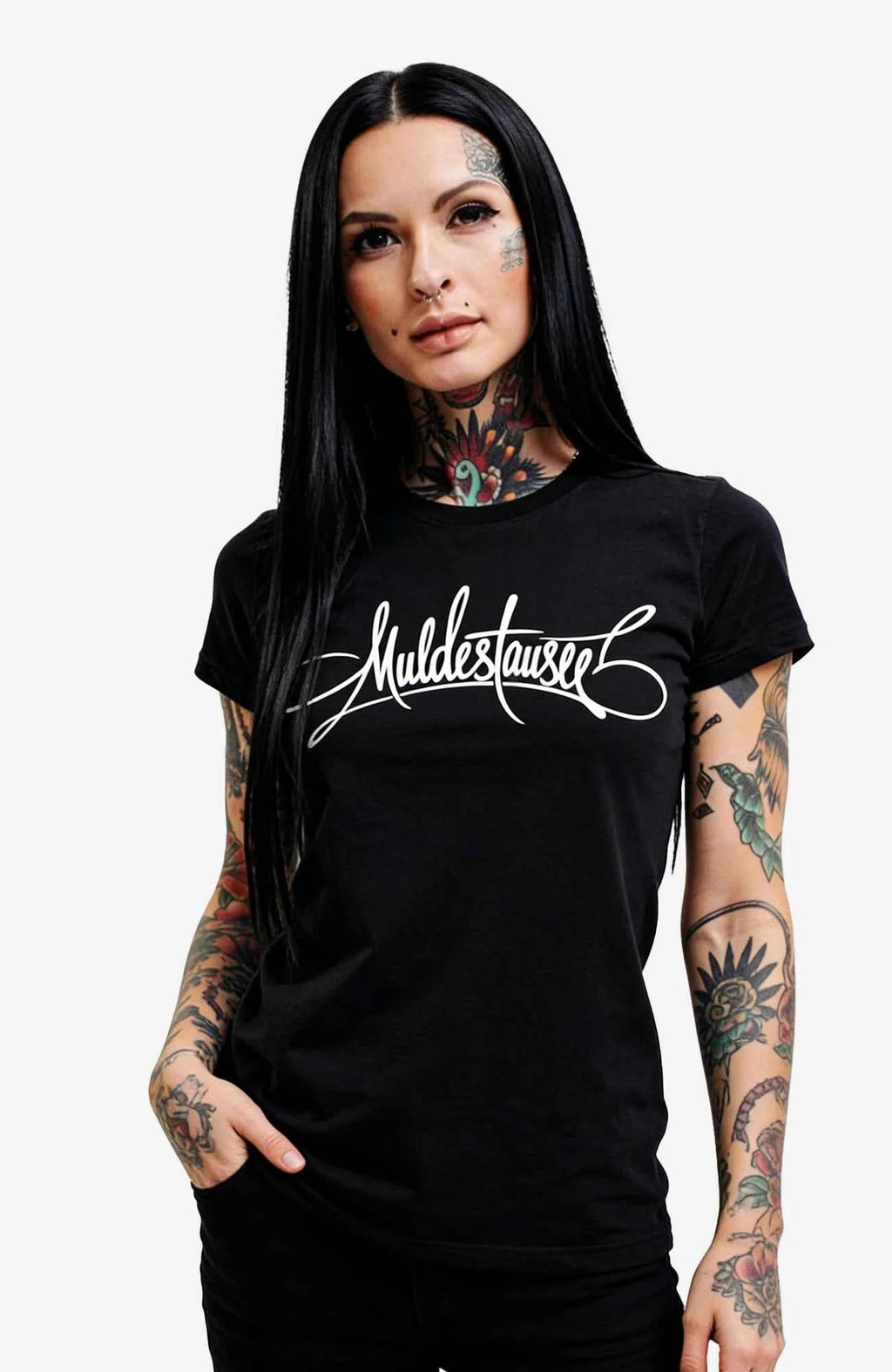 Muldestausee Script | T-Shirt | Black Edition Shirt Muldestausee-Art-DamenSkaterShirt-streetwear-tshirt-schwarz-Front-EnrolDesign-EnrolShop-01