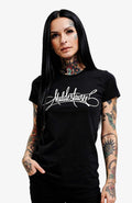 Muldestausee Script | T-Shirt | Black Edition Shirt Muldestausee-Art-DamenSkaterShirt-streetwear-tshirt-schwarz-Front-EnrolDesign-EnrolShop-01