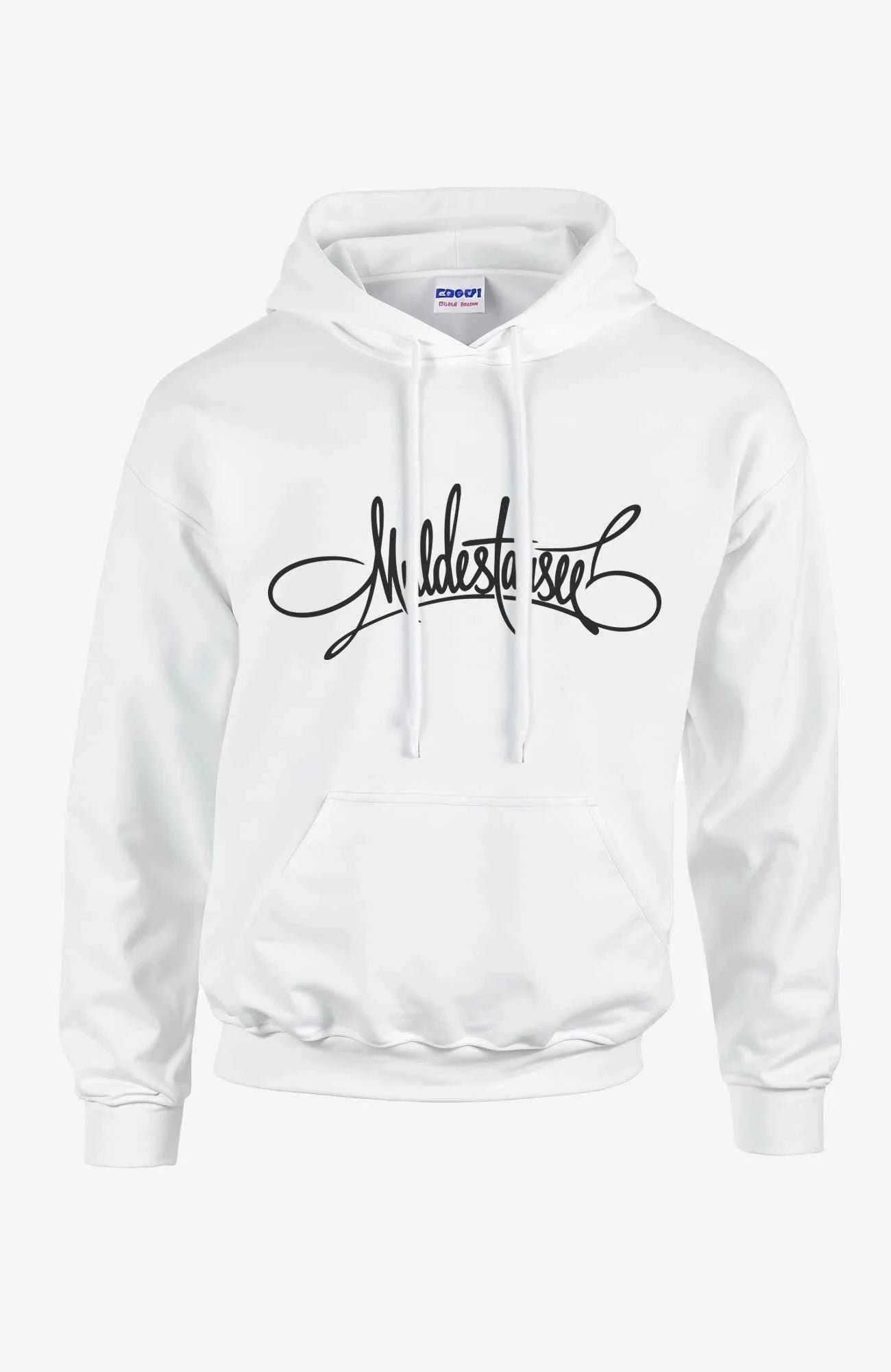 Muldestausee Script Hoodie – White Edition Hoodie Muldestausee-Art-SkaterHoodie-streetwear-weiss-Front-EnrolDesign-EnrolShop_33cdfa16-2ccd-412b-84ca-8758e9d59f6e