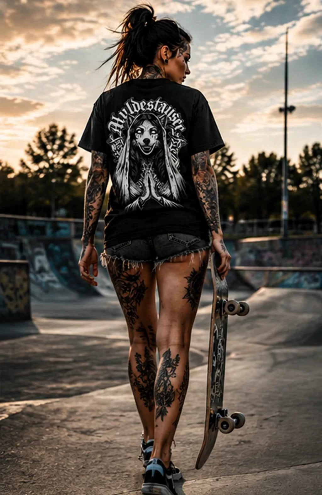 Muldestausee Art Backprint | T-Shirt | Schwarz Shirt Muldestausee-Art-SkaterShirt-streetwear-Women-Black-Backside-EnrolDesign-EnrolShop.-03