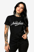 Muldestausee |T-Shirt | Schwarzes Local Streetwear Shirt Shirt Muldestausee-SkaterShirt-streetwear-tshirt-black-Front-EnrolDesign-EnrolShop-ModellWomen