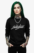 Muldestausee Sweatshirt Schwarz Sweatshirt Muldestausee-SkaterSweatshirt-streetwear-Sweatshirt-Women-black-Front-EnrolDesign-EnrolShop-Model01