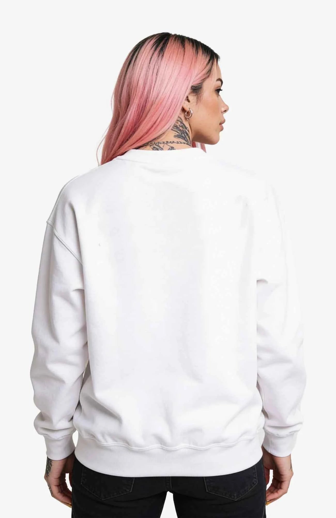 Muldestausee Sweatshirt Weiss Sweatshirt Muldestausee-SkaterSweatshirt-streetwear-Sweatshirt-Women-white-Back-EnrolDesign-EnrolShop-Model01