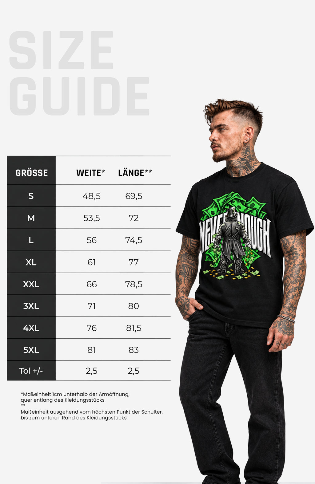 Never Enough | T-Shirt Herren | Schwarz Shirt NeverEnoughT-ShirtHerren-EnrolDesign-streetwear-skater-T-Shirt-Black-Front-EnrolShop-Mann-SizeGuide