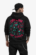 Offline ist Luxus | Hoodie Herren | Dark Hoodie OfflineistLuxus-SkaterHoodie-streetwear-Hoodie-Black-Backprint-Back-EnrolDesign-EnrolShop-Mann01