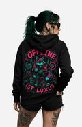Offline ist Luxus | Hoodie Damen | Dark Hoodie OfflineistLuxus-SkaterHoodie-streetwear-Hoodie-Black-Backprint-Back-EnrolDesign-EnrolShop-Women01