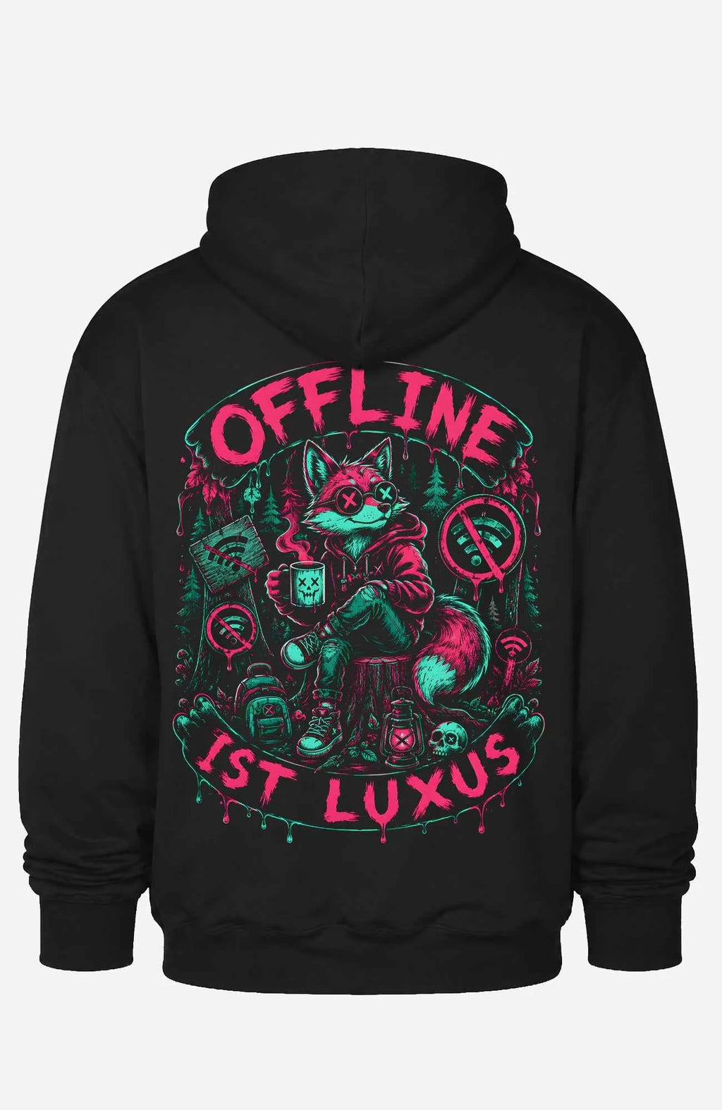 Offline ist Luxus | Hoodie Herren | Dark Hoodie OfflineistLuxus-SkaterHoodie-streetwear-Hoodie-Black-Backprint-Back-EnrolDesign-EnrolShop_9f83e17c-a5af-4ff1-b4a5-2f1a6a04f91d