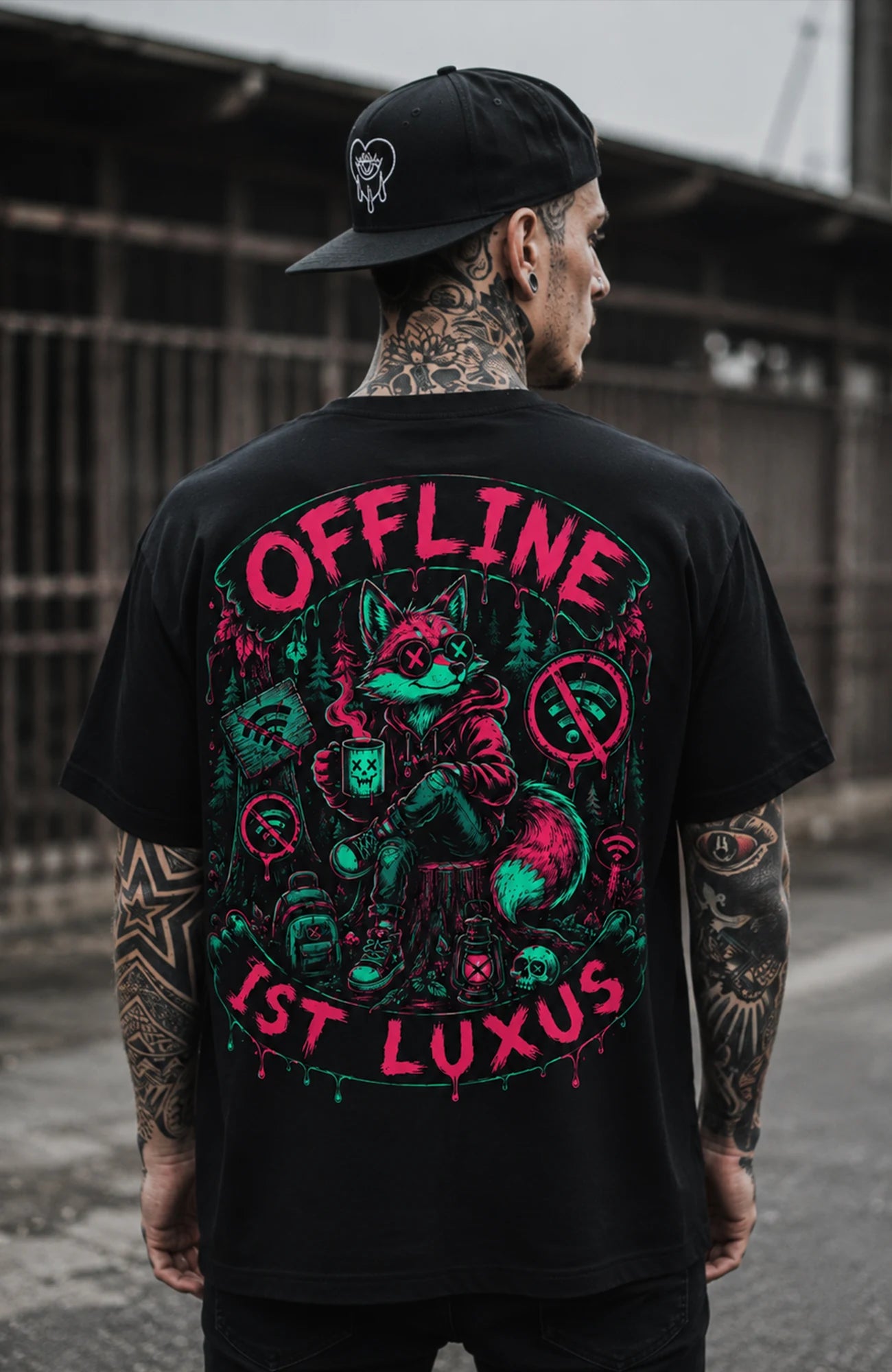 OFFLINE IST LUXUS | T-Shirt | Schwarz Shirt OfflineistLuxus-SkaterShirt-streetwear-tshirt-Black-Backprint-Frontprint-EnrolDesign-EnrolShop-Mann02