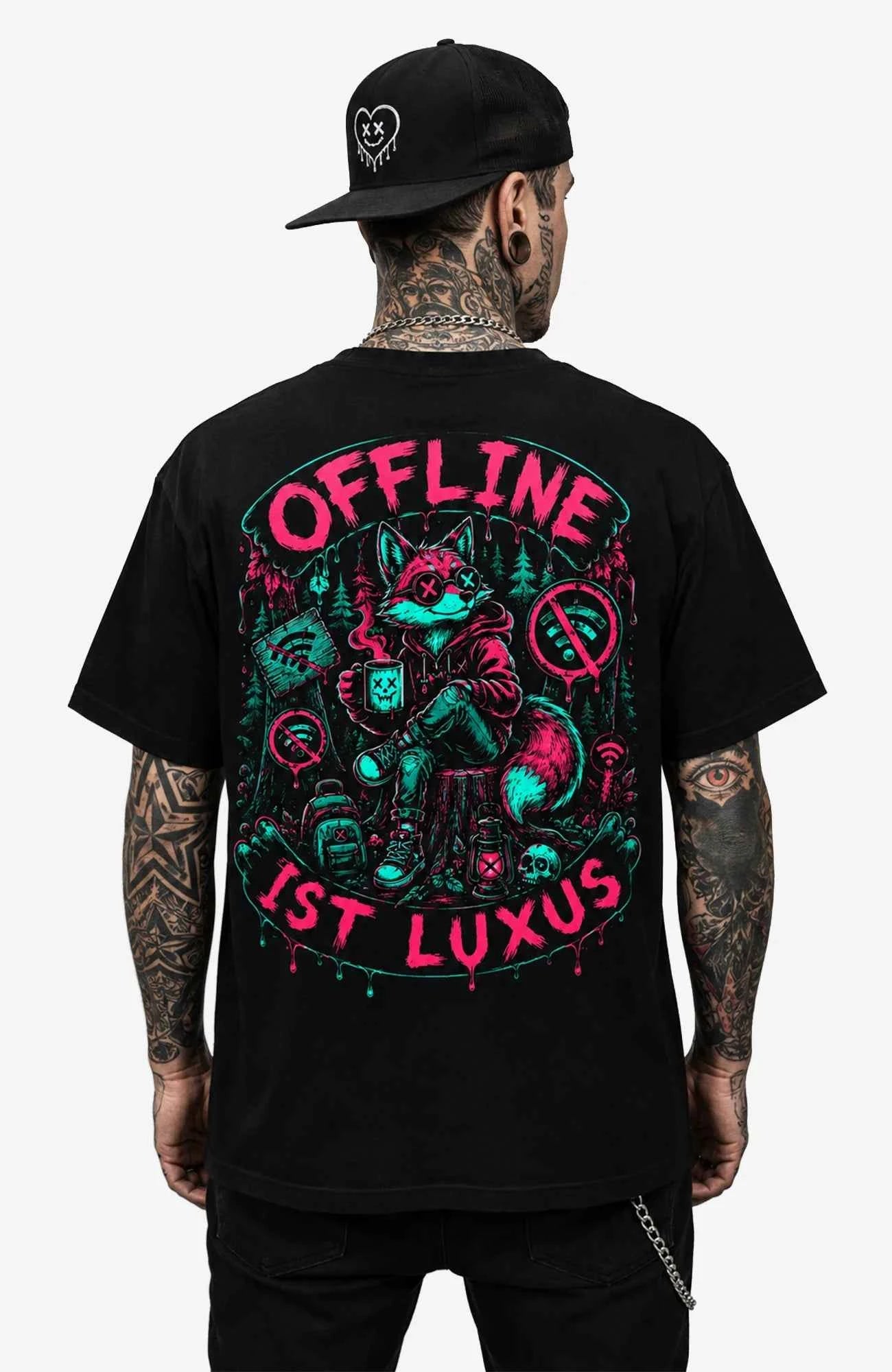OFFLINE IST LUXUS | T-Shirt | Schwarz Shirt OfflineistLuxus-SkaterShirt-streetwear-tshirt-Black-Backprint-Frontprint-EnrolDesign-EnrolShop-Mann06