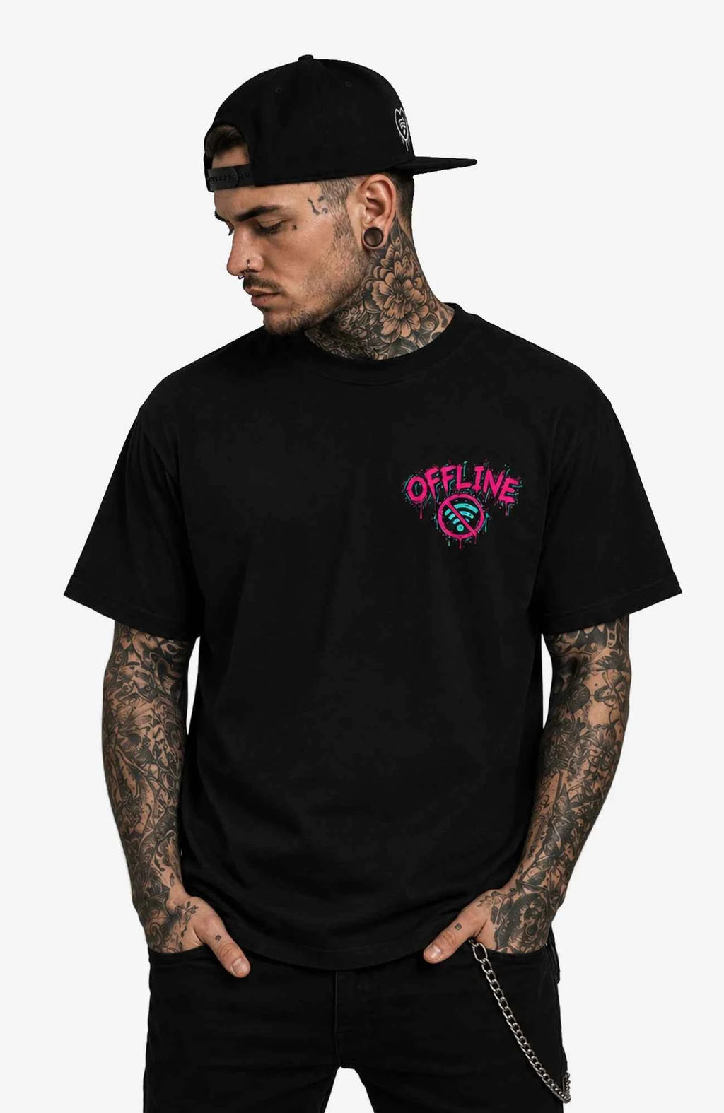 OFFLINE IST LUXUS | T-Shirt | Schwarz Shirt OfflineistLuxus-SkaterShirt-streetwear-tshirt-Black-Backprint-Frontprint-EnrolDesign-EnrolShop-MannFrontak_l