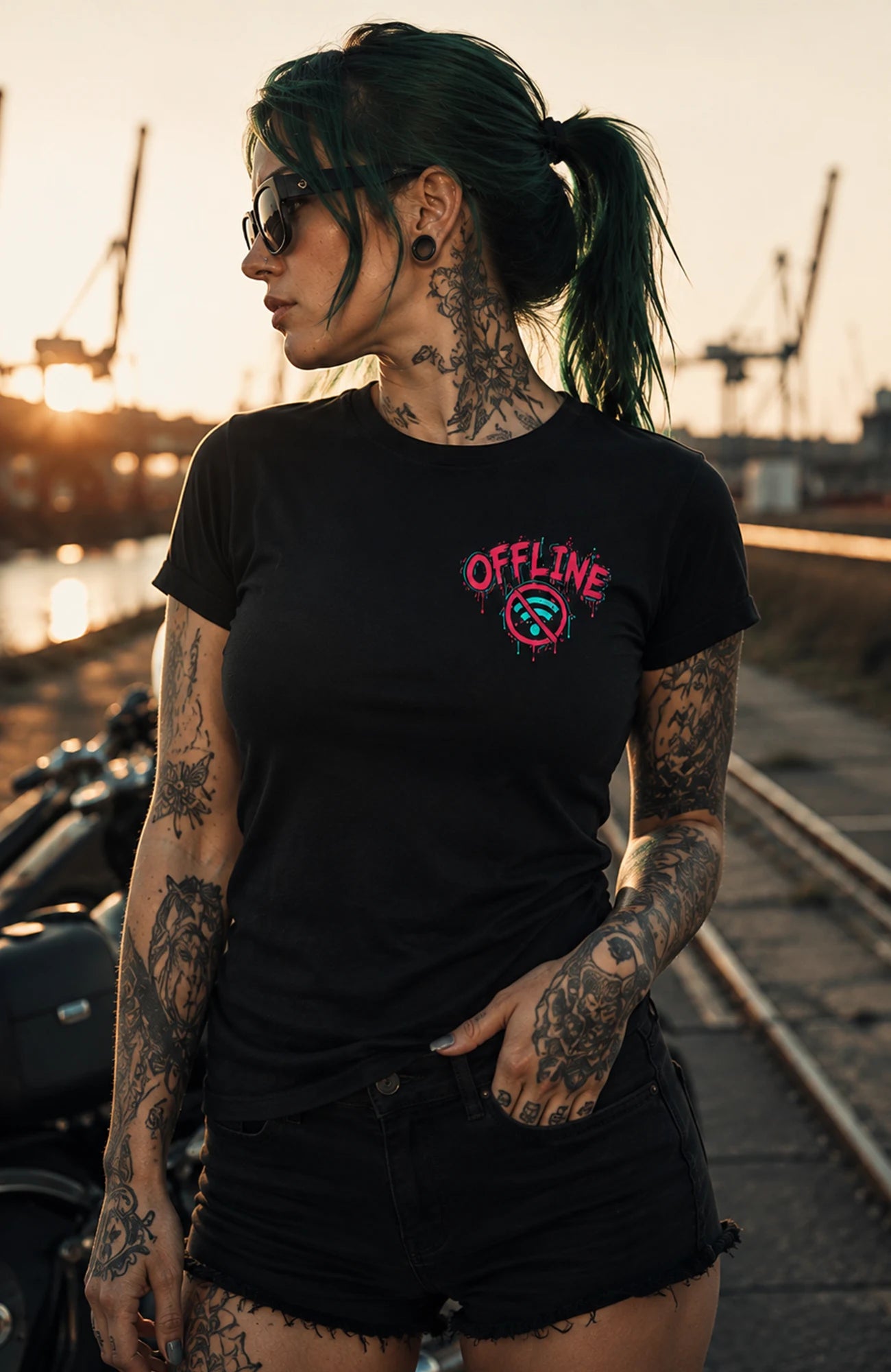 OFFLINE IST LUXUS | T-Shirt | Schwarz Shirt OfflineistLuxus-SkaterShirt-streetwear-tshirt-Black-Backprint-Frontprint-EnrolDesign-EnrolShop-Women01