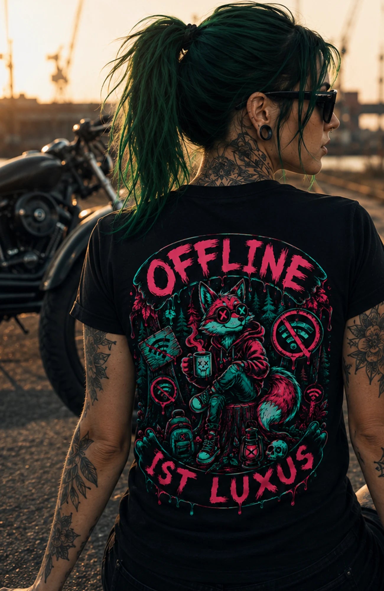 OFFLINE IST LUXUS | T-Shirt | Schwarz Shirt OfflineistLuxus-SkaterShirt-streetwear-tshirt-Black-Backprint-Frontprint-EnrolDesign-EnrolShop-Women02