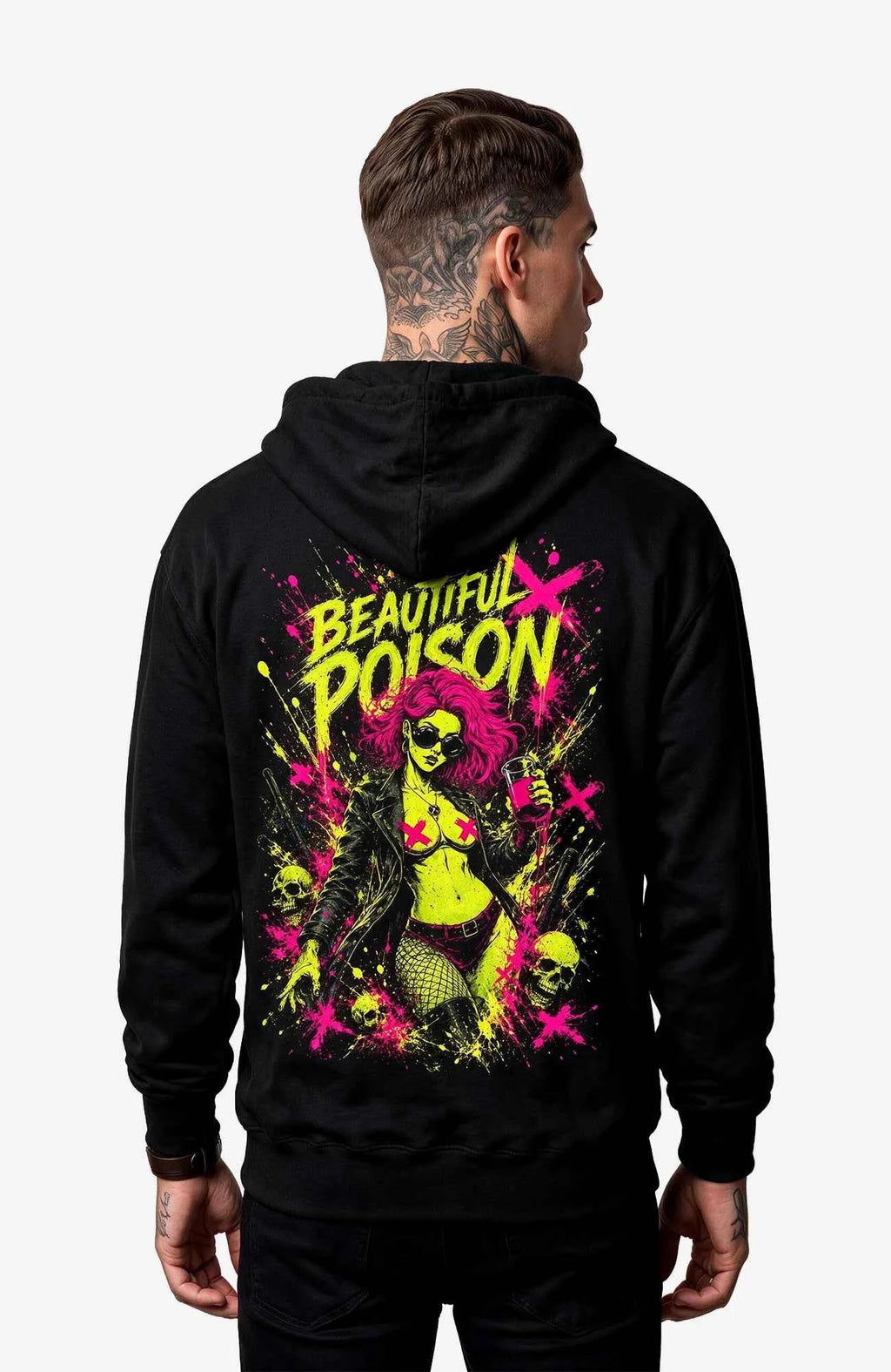 Beautiful Poison | Hoodie Herren | Schwarz Hoodie Poisen-SkaterHoodie-streetwear-Hoodie-black-Backside-EnrolShop-EnrolDesignMann01.