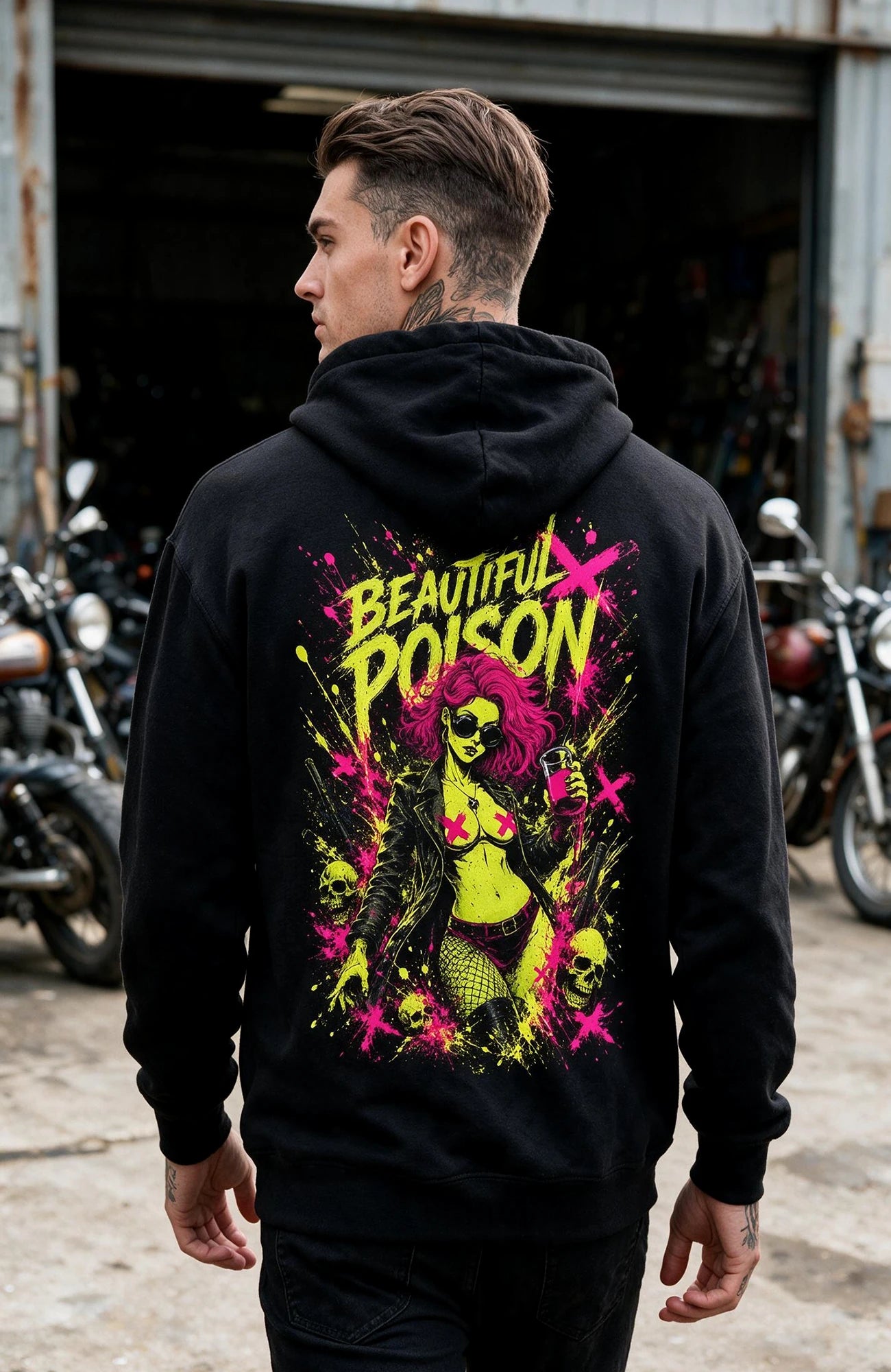 Beautiful Poison | Hoodie Herren | Schwarz Hoodie Poisen-SkaterHoodie-streetwear-Hoodie-black-Backside-EnrolShop-EnrolDesignMann02.