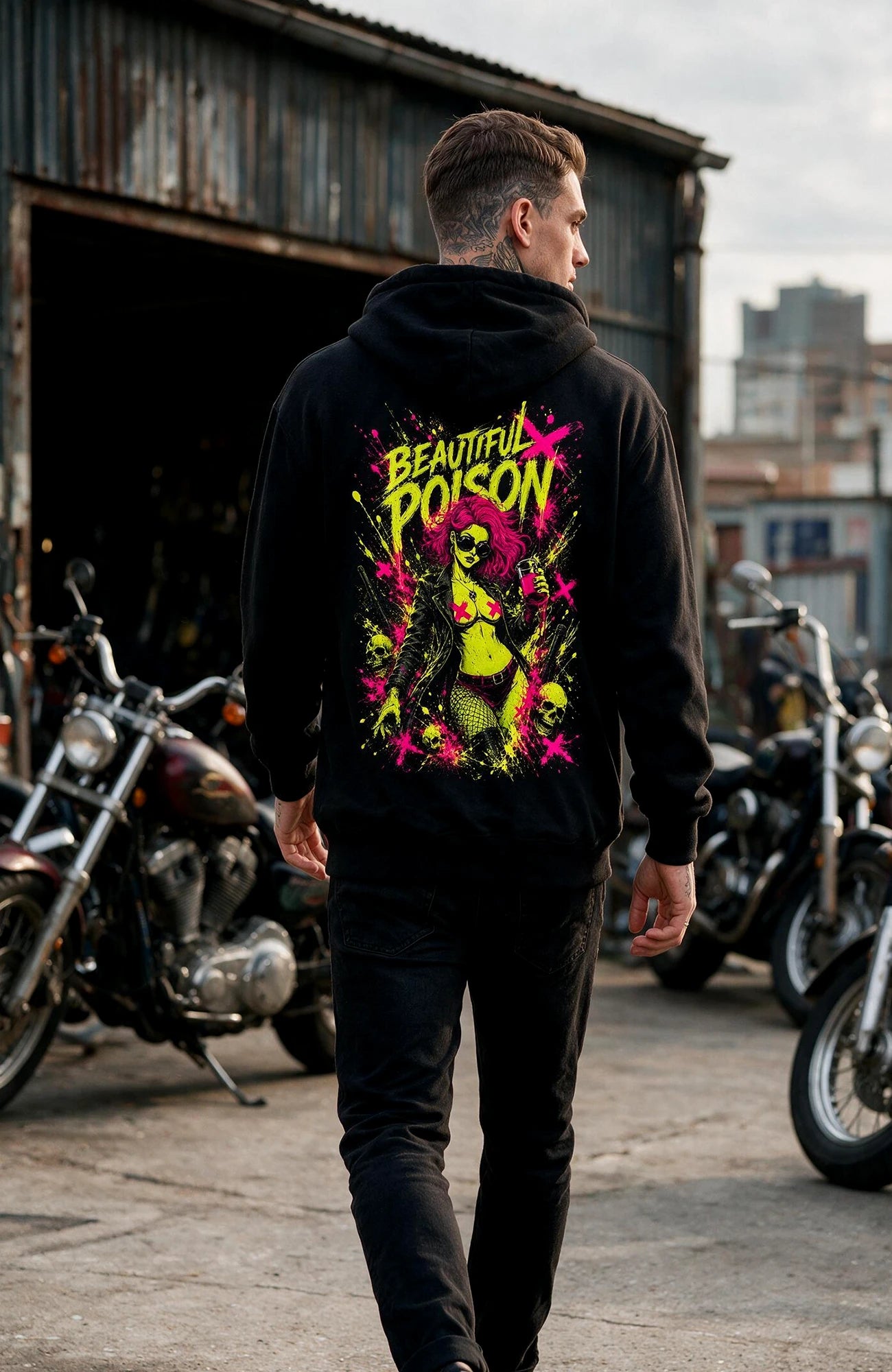 Beautiful Poison | Hoodie Herren | Schwarz Hoodie Poisen-SkaterHoodie-streetwear-Hoodie-black-Backside-EnrolShop-EnrolDesignMann03.