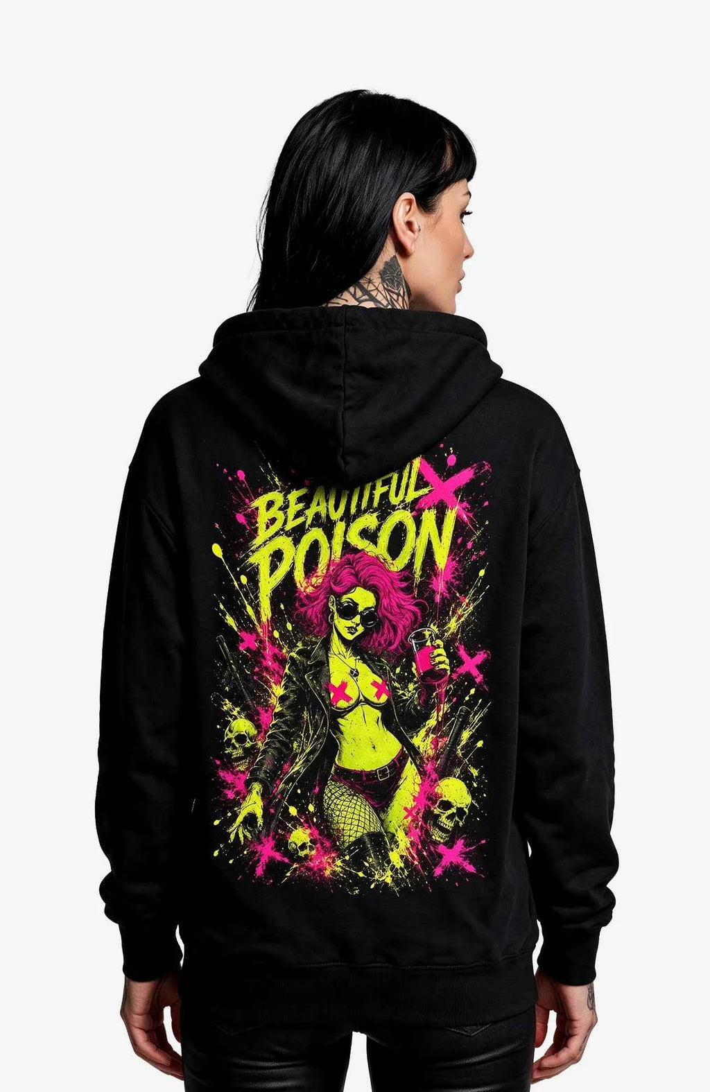 Beautiful Poison | Hoodie Damen | Schwarz Hoodie Poisen-SkaterHoodie-streetwear-Hoodie-black-Backside-EnrolShop-EnrolDesignWomen01.