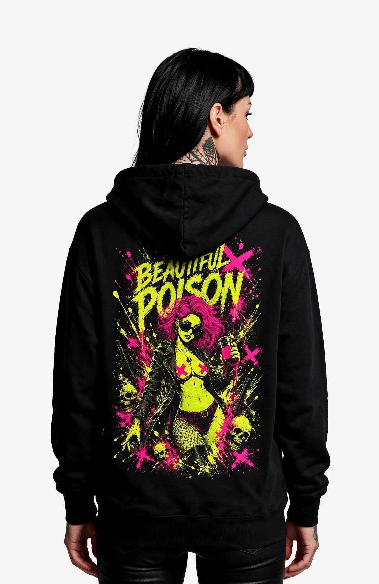 Beautiful Poison | Hoodie Damen | Schwarz Hoodie Poisen-SkaterHoodie-streetwear-Hoodie-black-Backside-EnrolShop-EnrolDesignWomen01.