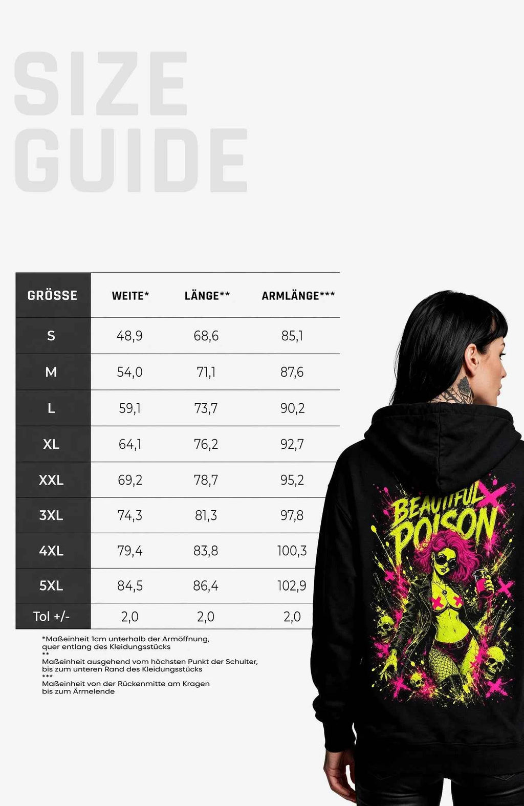 Beautiful Poison | Hoodie Damen | Schwarz Hoodie Poisen-SkaterHoodie-streetwear-Hoodie-black-Backside-EnrolShop-EnrolDesignWomen01SizeGuide.