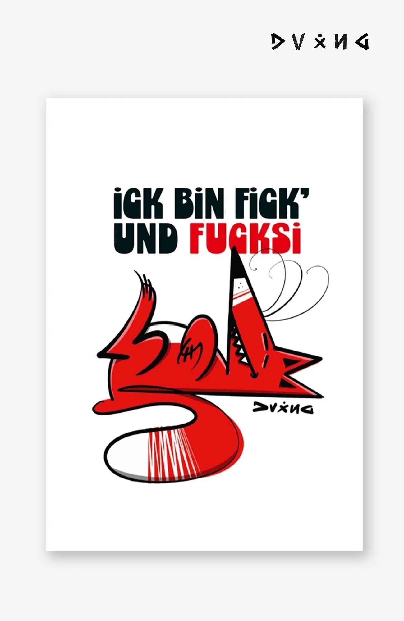Ick bin Fick’ und Fucksi | Freche Postkarte mit Fuchs Postkarte Postkarte-ickbinFickundFucksi-EnrolShop-EnrolDesign-Fuchs-Postkarte