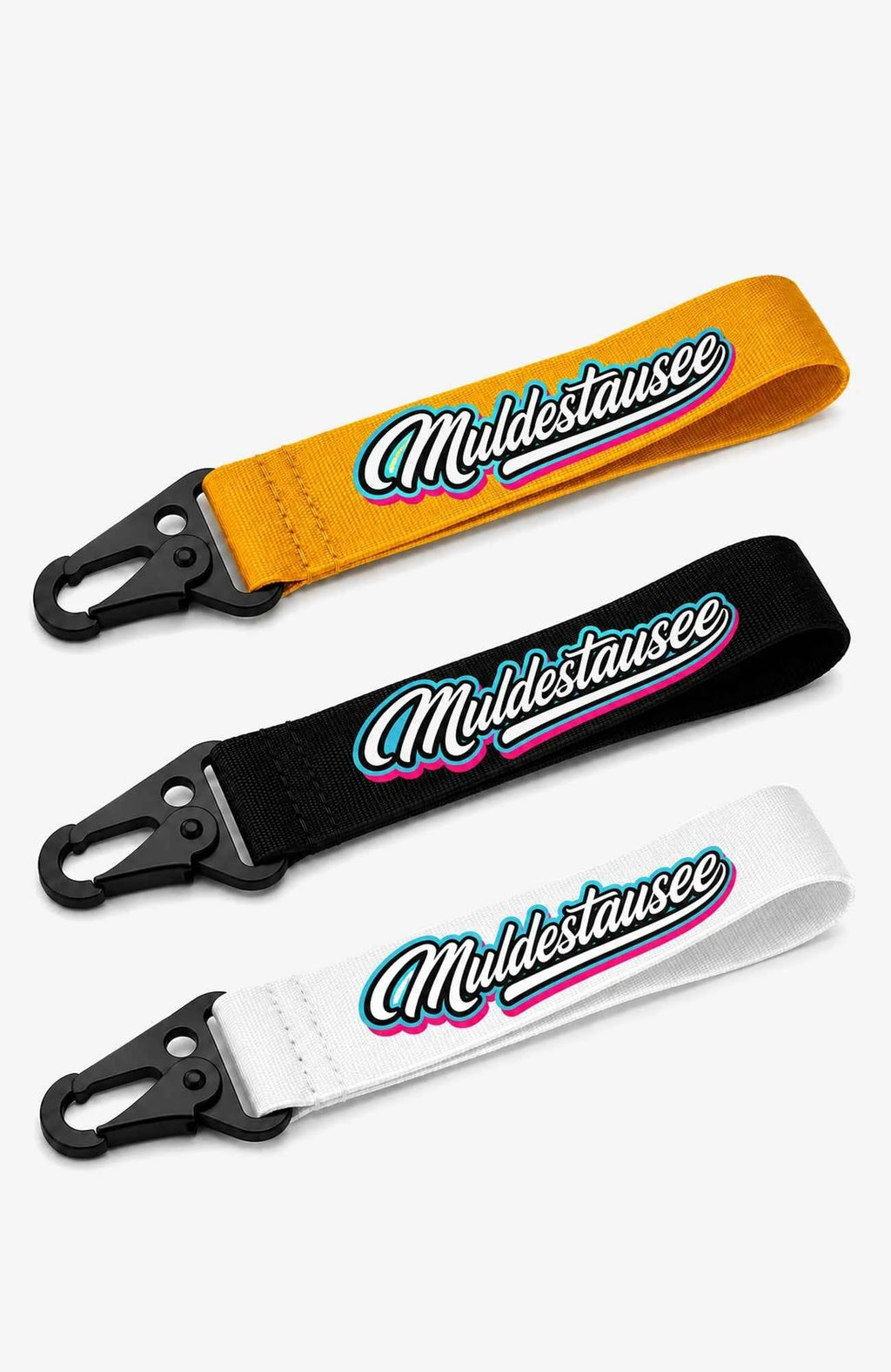 Muldestausee Schlüsselanhänger | Premium Schlüsselband mit Karabiner | Gelb, Schwarz oder Weiß Schlüsselanhänger Schluesselanhaenger-Muldestausee-3erBild02-EnrolDesign-EnrolShop