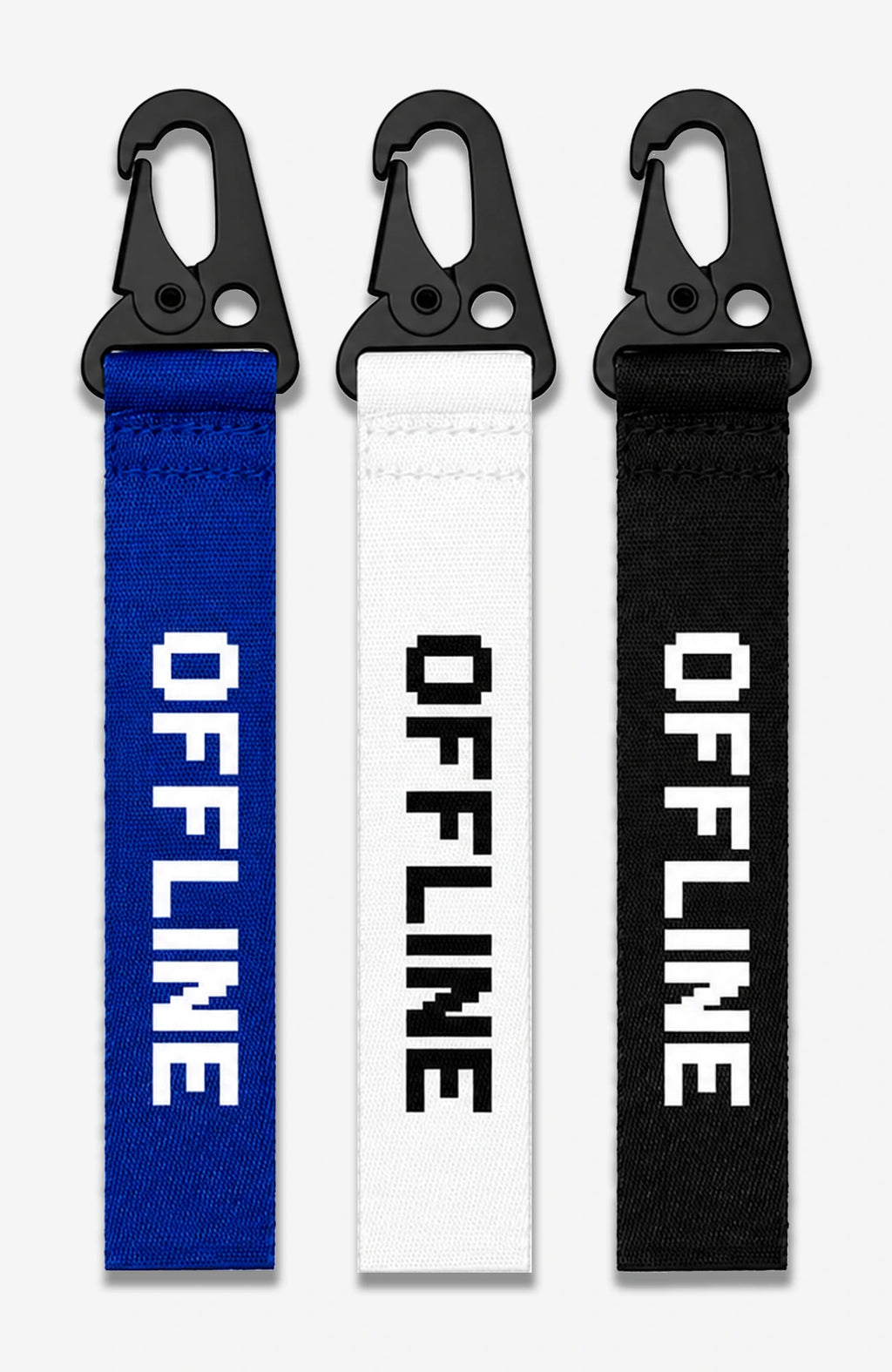 Offline Schlüsselanhänger | Premium Schlüsselband mit Karabiner | Blau, Schwarz oder Weiß
