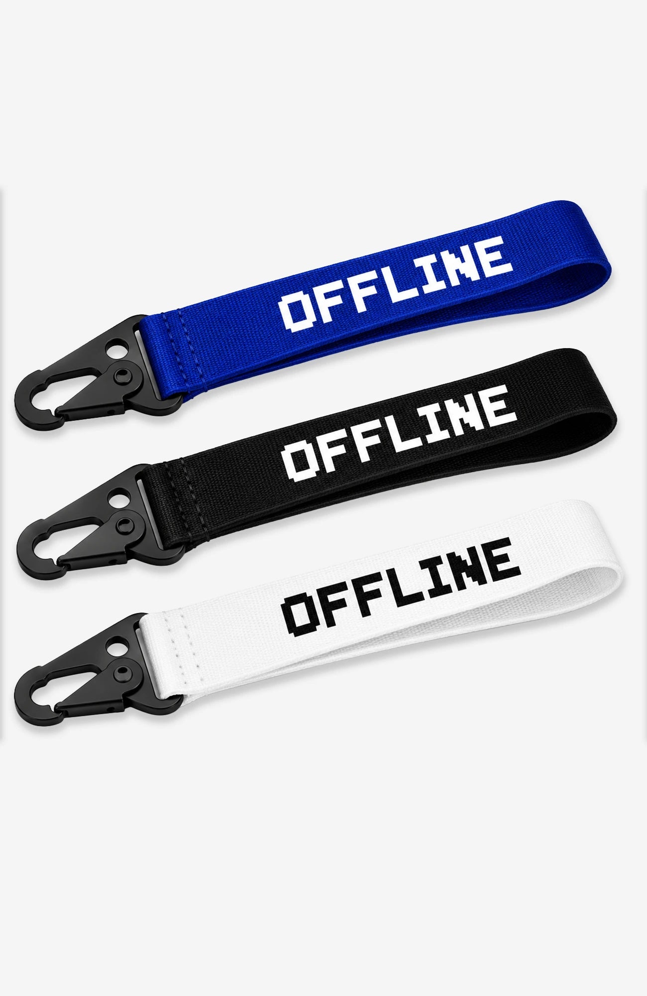 Offline Schlüsselanhänger | Premium Schlüsselband mit Karabiner | Blau, Schwarz oder Weiß