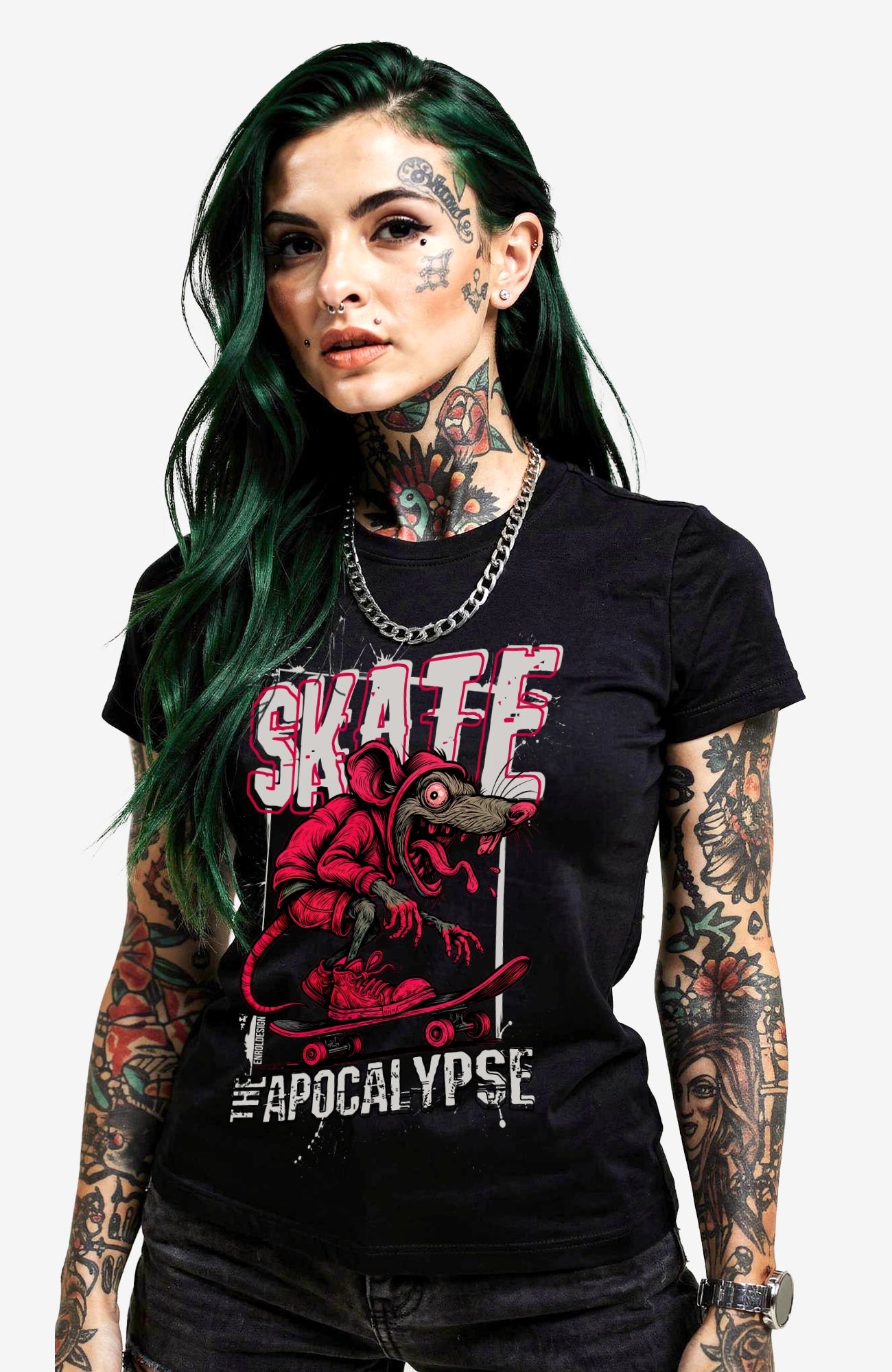 Skate the Apocalypse T-Shirt – Skater Shirt Schwarz Shirt Skate-the-Apocalypse-streetwear-Black-Model-01