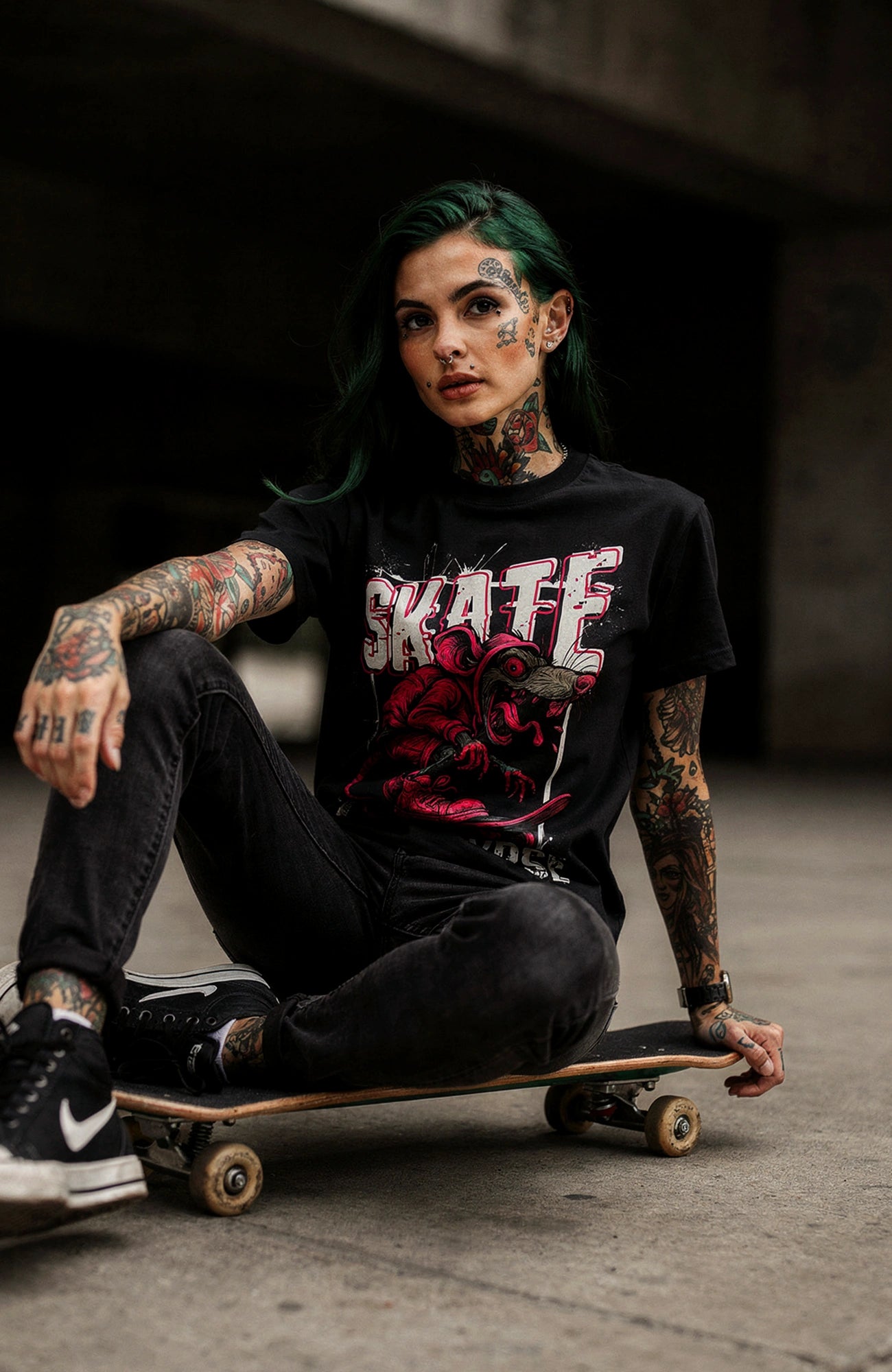 Skate the Apocalypse T-Shirt – Skater Shirt Schwarz Shirt Skate-the-Apocalypse-streetwear-Black-Model-02