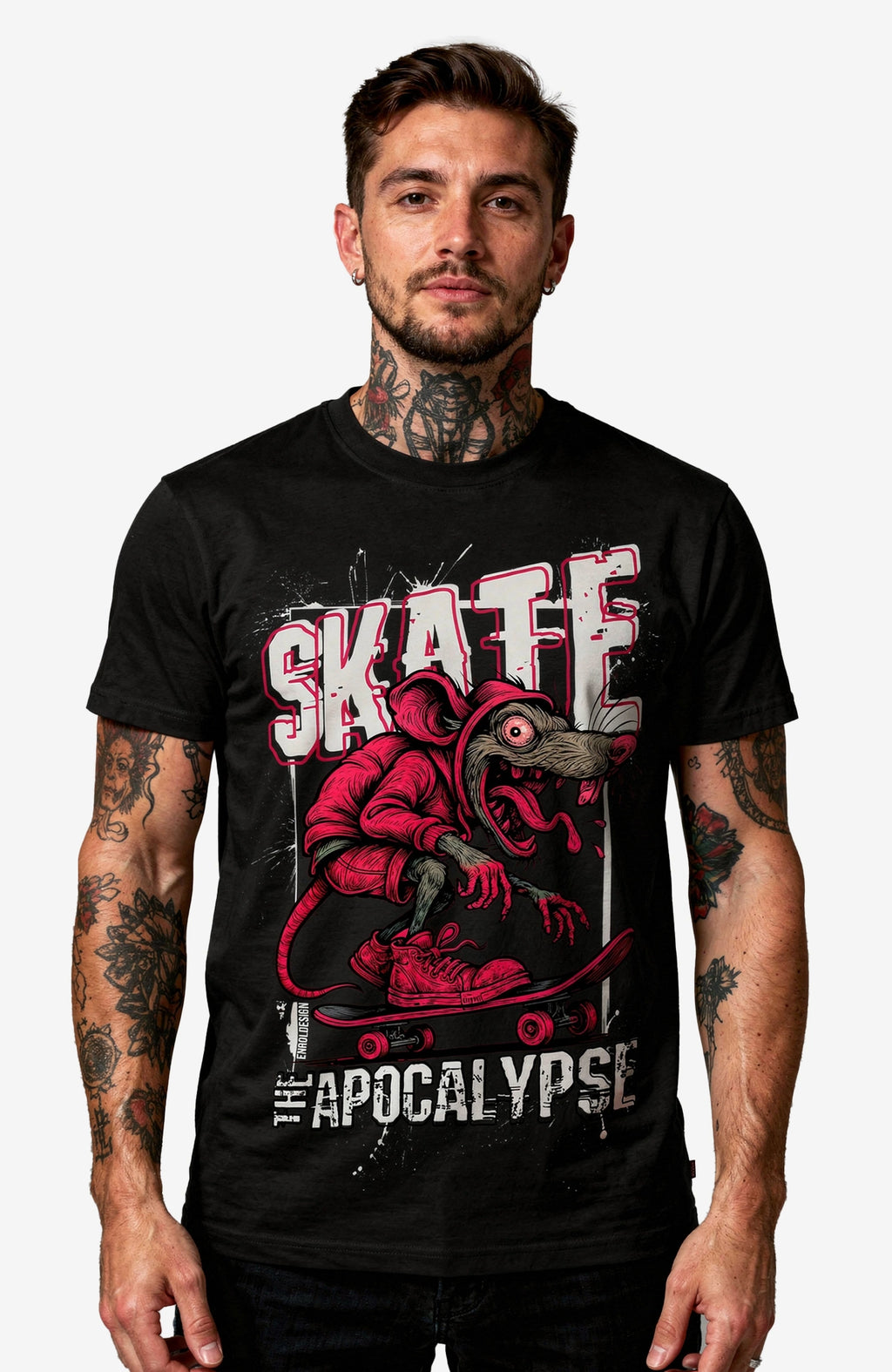 Skate the Apocalypse T-Shirt – Skater Shirt Schwarz Shirt Skate-the-Apocalypse-streetwear-Skater_Shirt_-_Black-Mann-Model-01