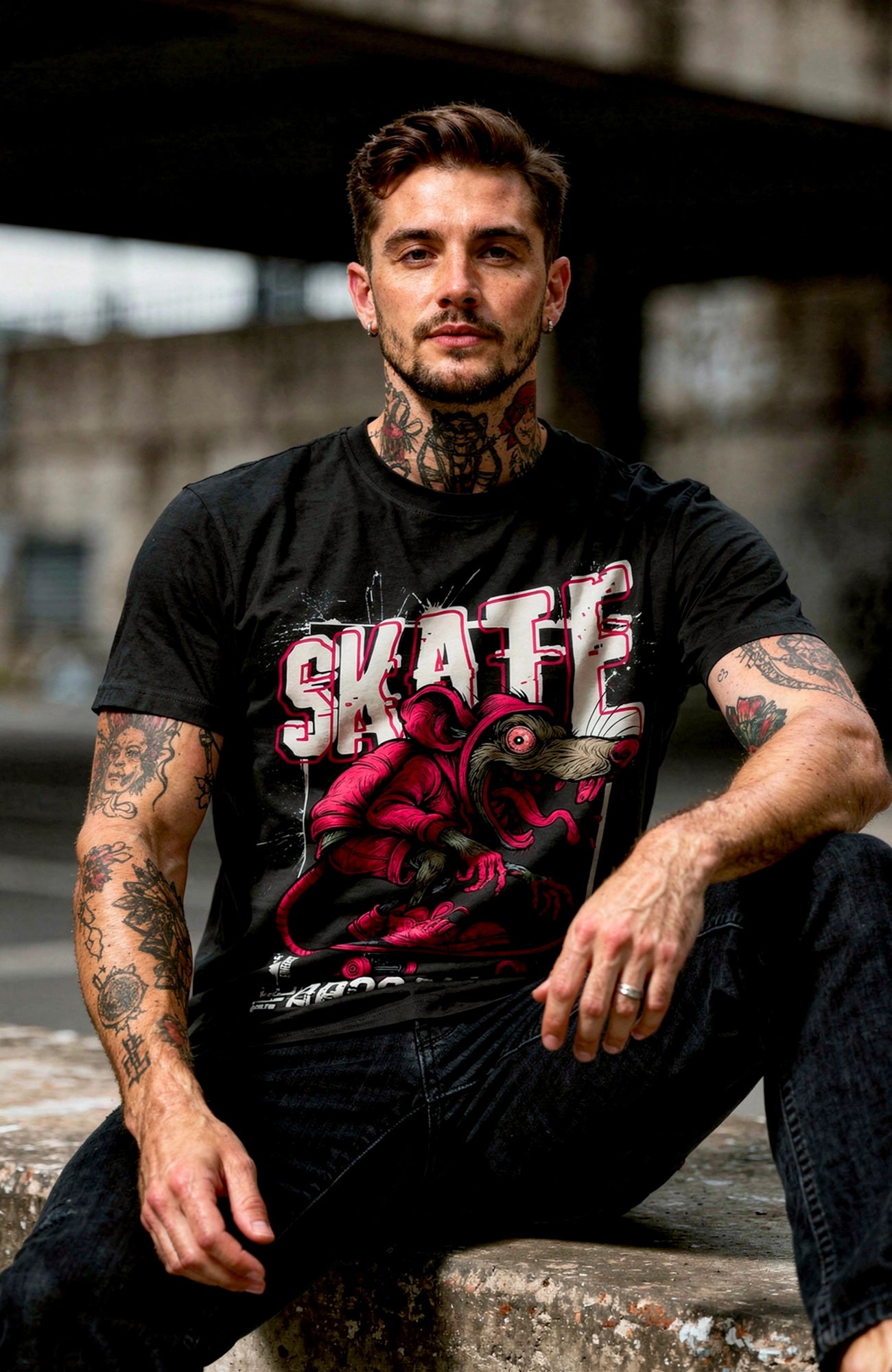 Skate the Apocalypse T-Shirt – Skater Shirt Schwarz Shirt Skate-the-Apocalypse-streetwear-Skater_Shirt_-_Black-Mann-Model-02