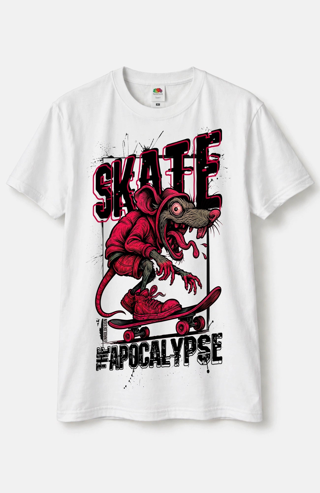 Skate the Apocalypse T-Shirt – Skater Shirt Weiß Shirt Skate-the-Apocalypse-streetwear-white--Front-01
