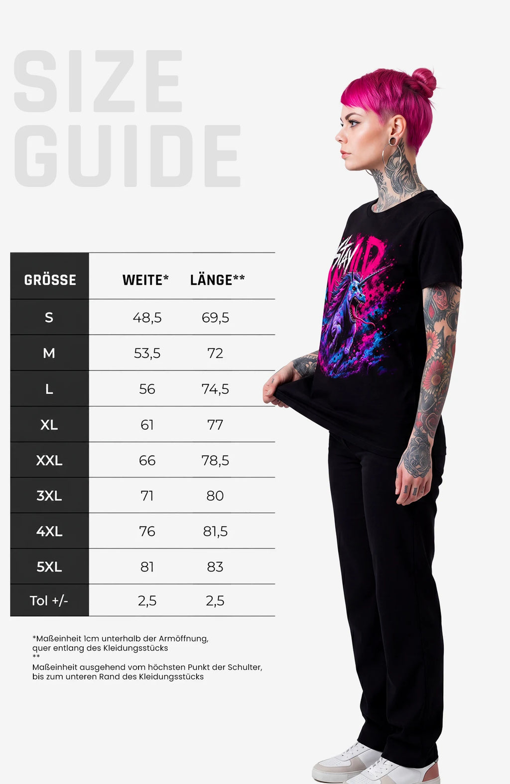 Stay Wild | T-Shirt | schwarz | Skater T-Shirt Shirt StayWild-SkaterShirt-streetwear-tshirt-Einhorn-Black-EnrolShop-EnrolDesign-Front.-Women01SizeGuide