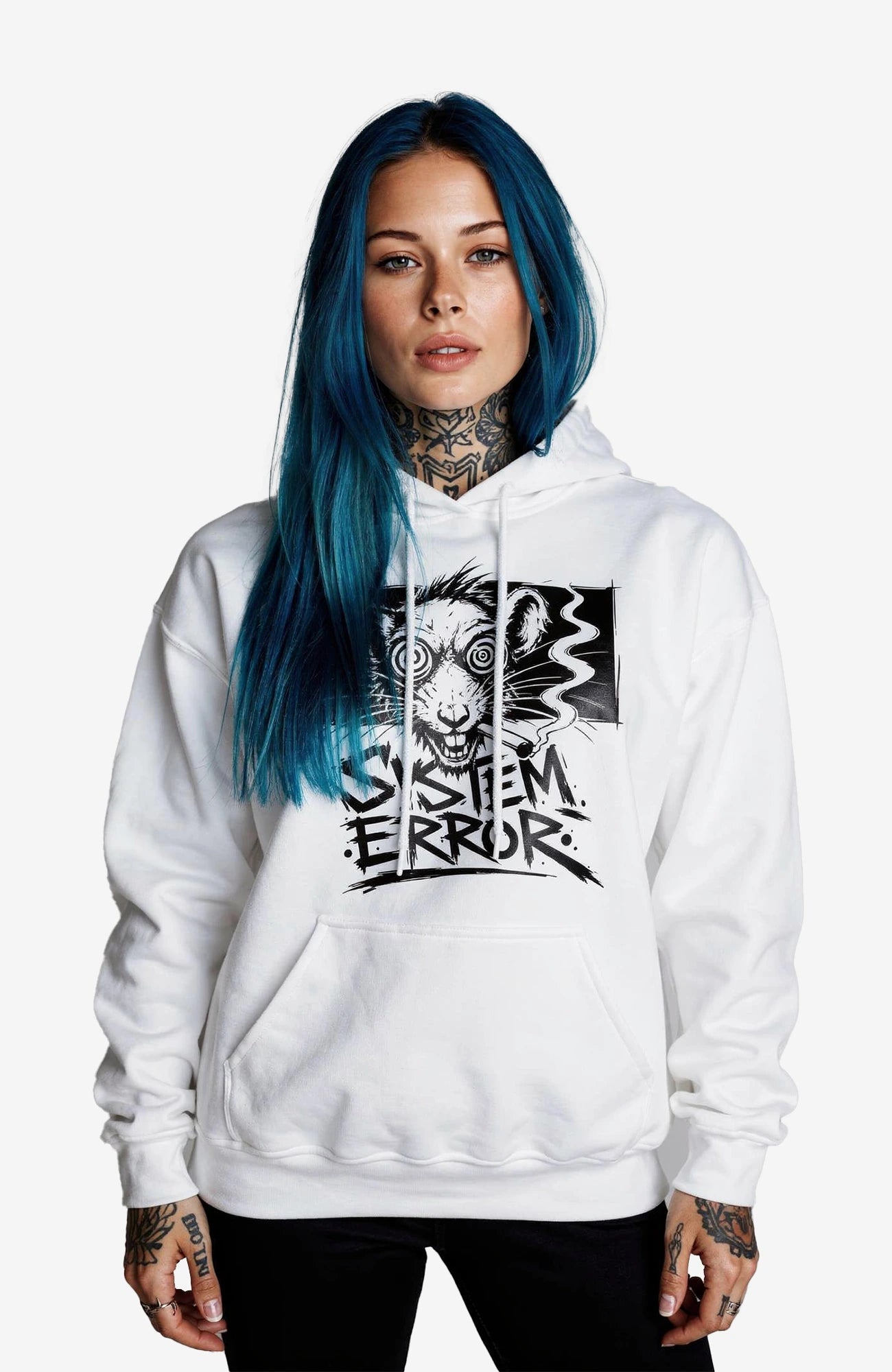System Error Hoodie – White Edition Hoodie SystemError-EnrolDesign-streetwear-Hoodie-white--Front.-Famale-EnrolShop.-Model01