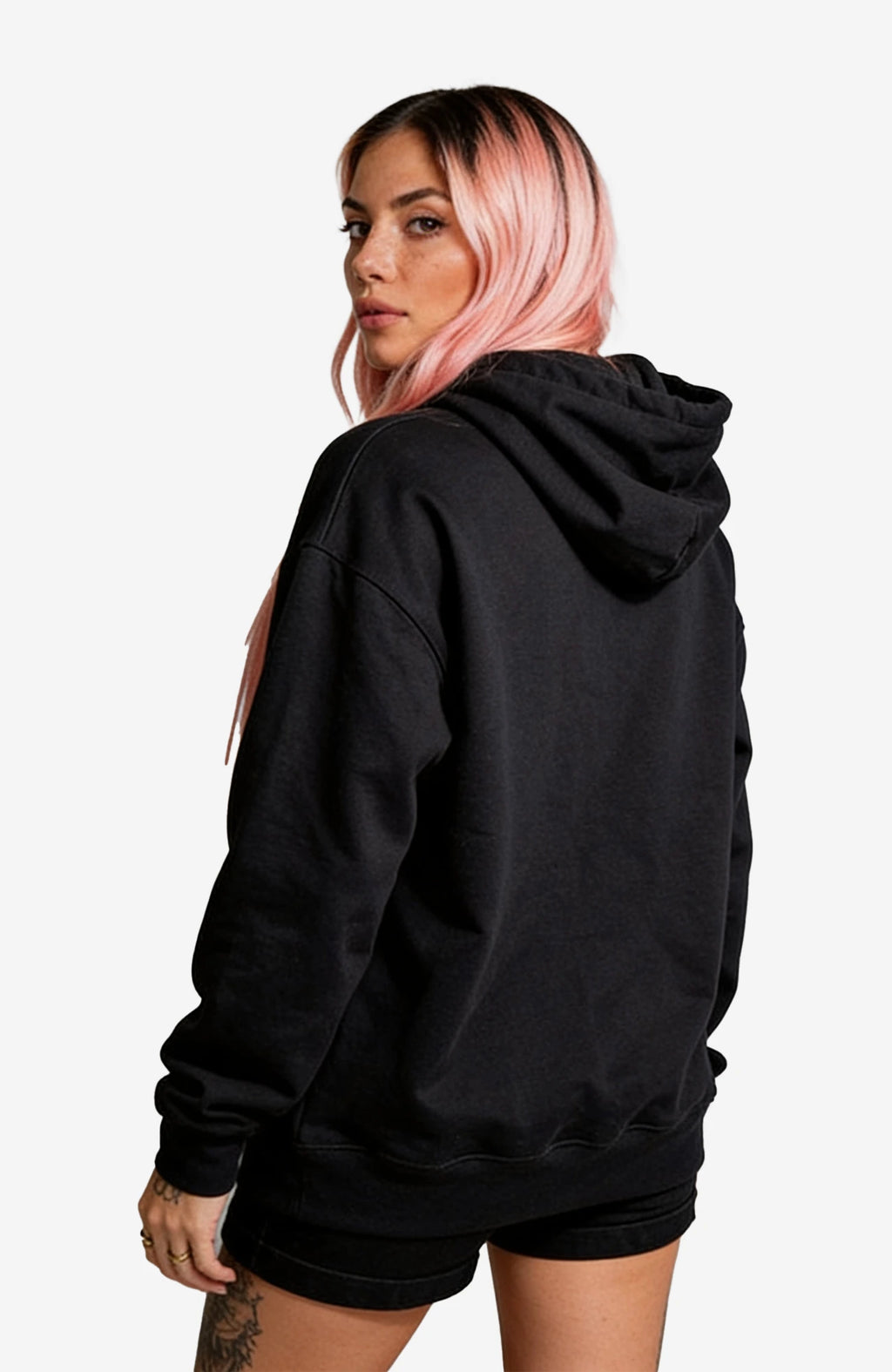 System Error | Hoodie | Dark Streetwear Statement Hoodie System_Error_-_EnrolDesign_-streetwear_-_Hoodie-black-Back-_Famale_-_EnrolShop._-_Model_01