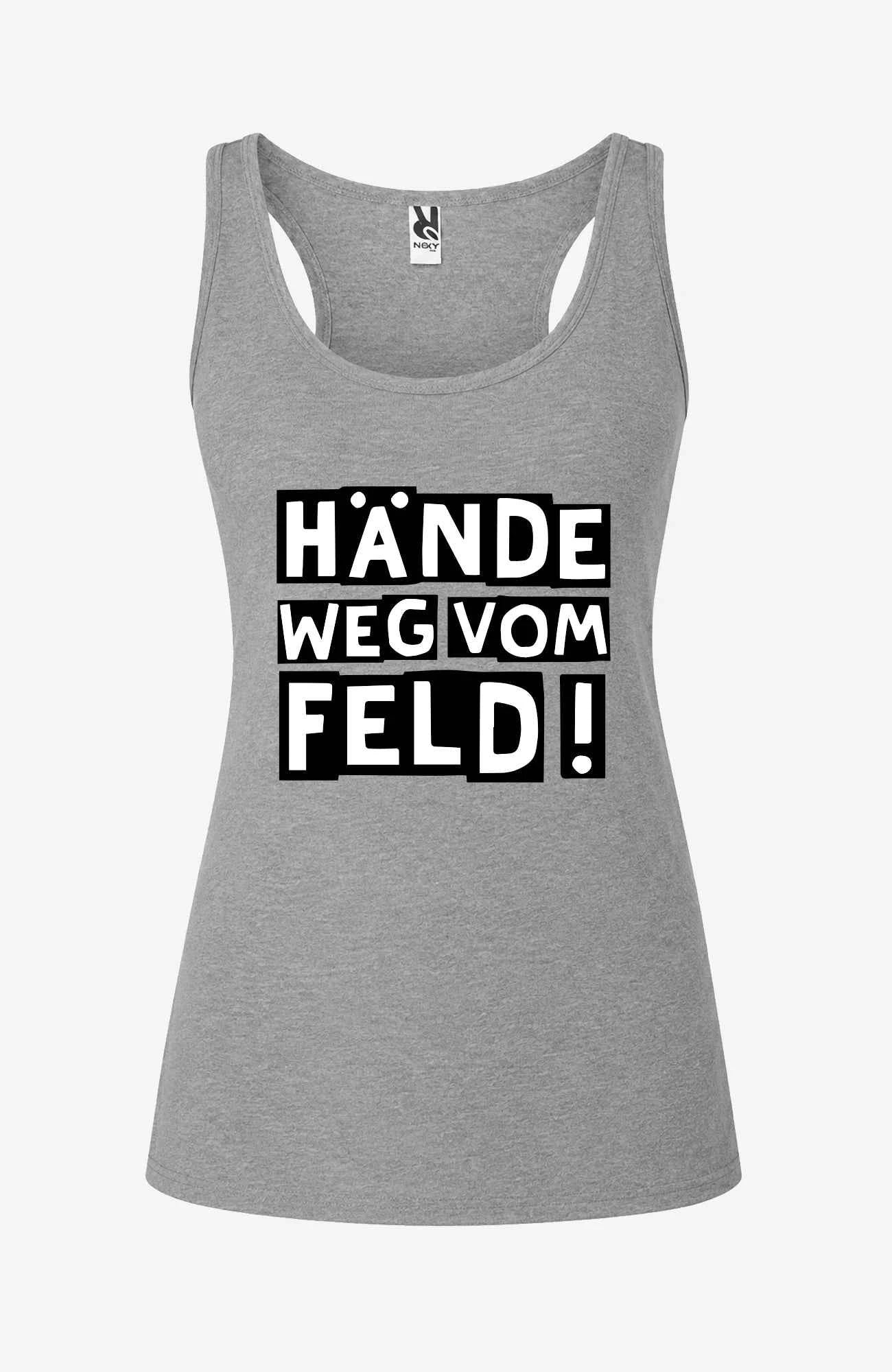 Hände weg vom Feld! | Tank Top | Damen | Tempelhofer Feld Berlin Statement Top Grau Tanktop Tempelhofer_Feld_-_Aermellos_-Grau-_Front_-_EnrolDesign_-_EnrolShop