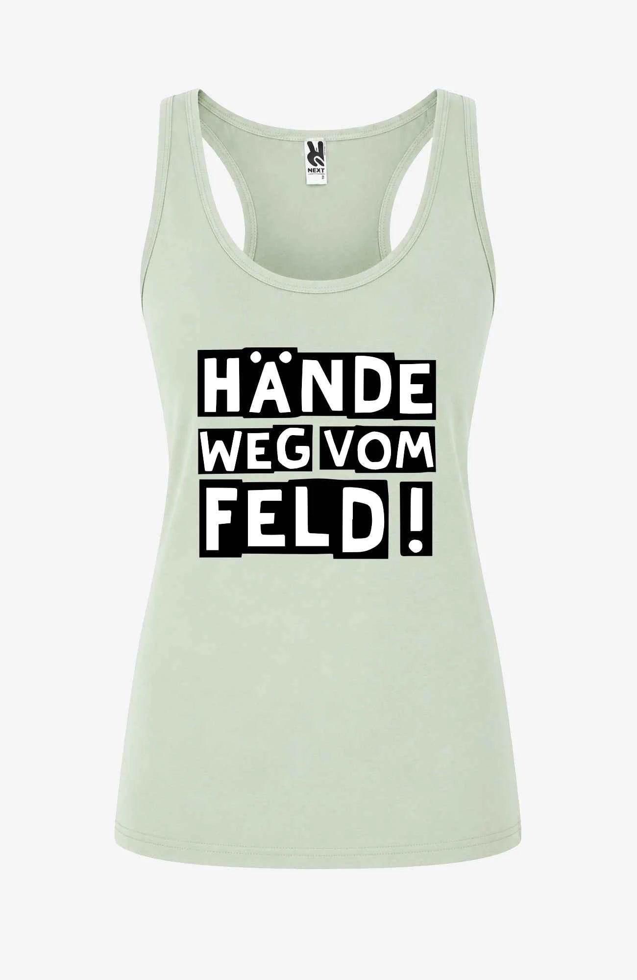 Hände weg vom Feld! | Tank Top | Damen | Tempelhofer Feld Berlin Statement Top Light Green Tanktop Tempelhofer_Feld_-_Aermellos_-Light_Front_-_EnrolDesign_-_EnrolShop