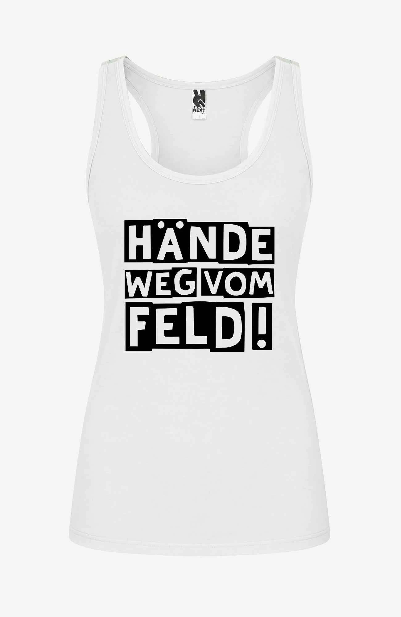 Hände weg vom Feld! | Tank Top | Damen | Tempelhofer Feld Berlin Statement Top Weiß Tanktop Tempelhofer_Feld_-_Aermellos_-_weiss_-_Front_-_EnrolDesign_-_EnrolShop