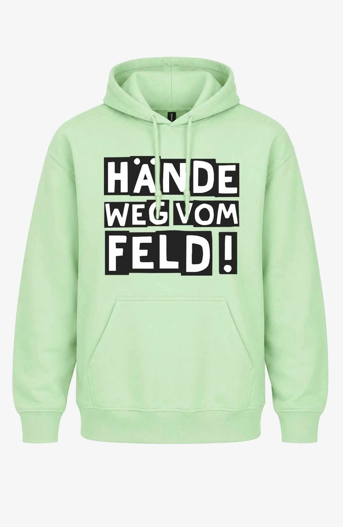 Hände weg vom Feld! | Hoodie | Unisex | Tempelhofer Feld Berlin Statement Hoodie Light Green Hoodie Tempelhofer_Feld_-_Light_Green_-_Sandfarben-_Front_-_EnrolDesign_-_EnrolShop