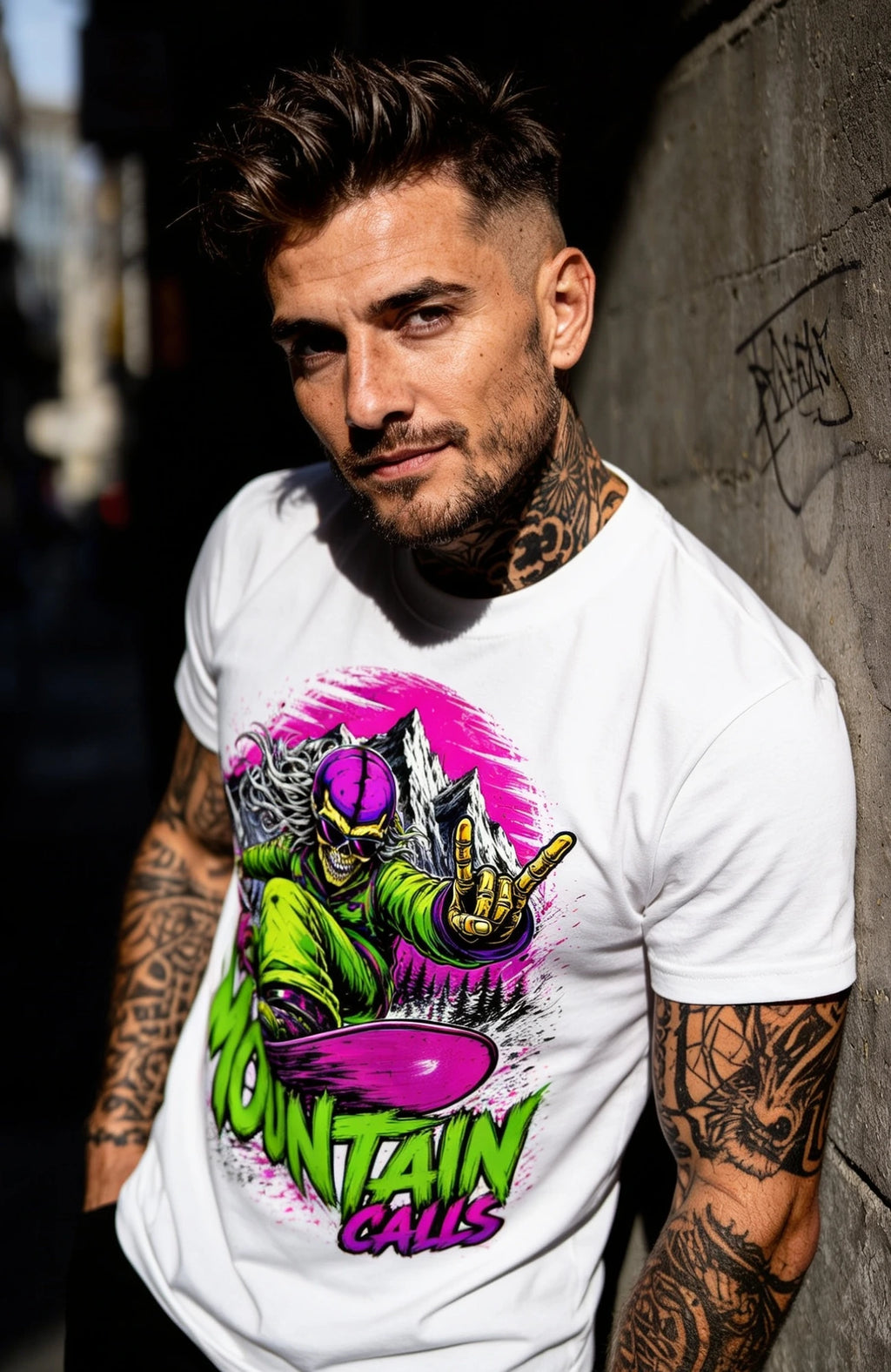 The Mountain Calls | T-Shirt | weiss | Skater T-Shirt Shirt TheMountainsCalls-EnrolDesign-streetwear-skater-T-Shirt-white-Front-Mann01EnrolShop