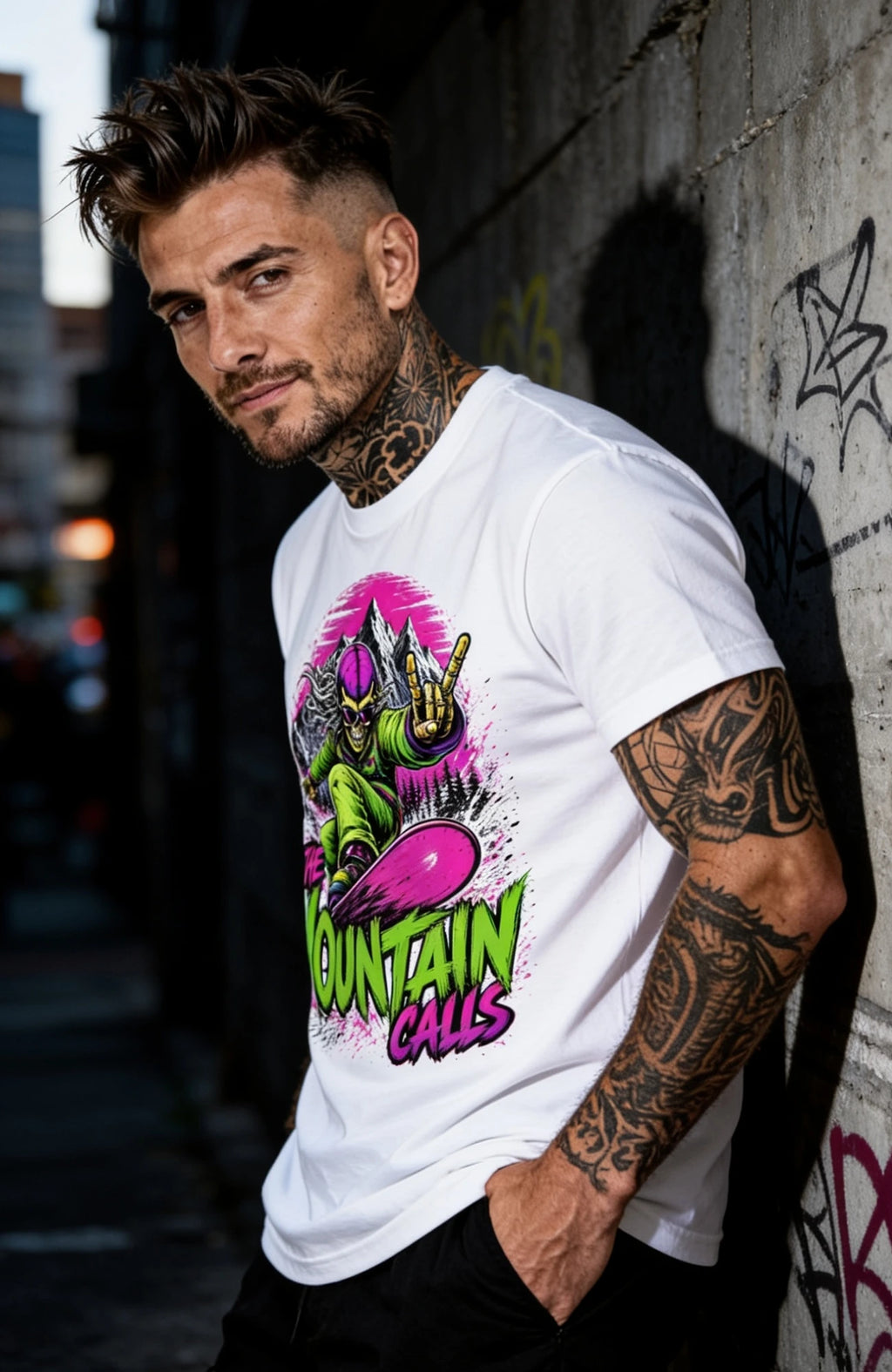 The Mountain Calls | T-Shirt | weiss | Skater T-Shirt Shirt TheMountainsCalls-EnrolDesign-streetwear-skater-T-Shirt-white-Front-Mann02EnrolShop