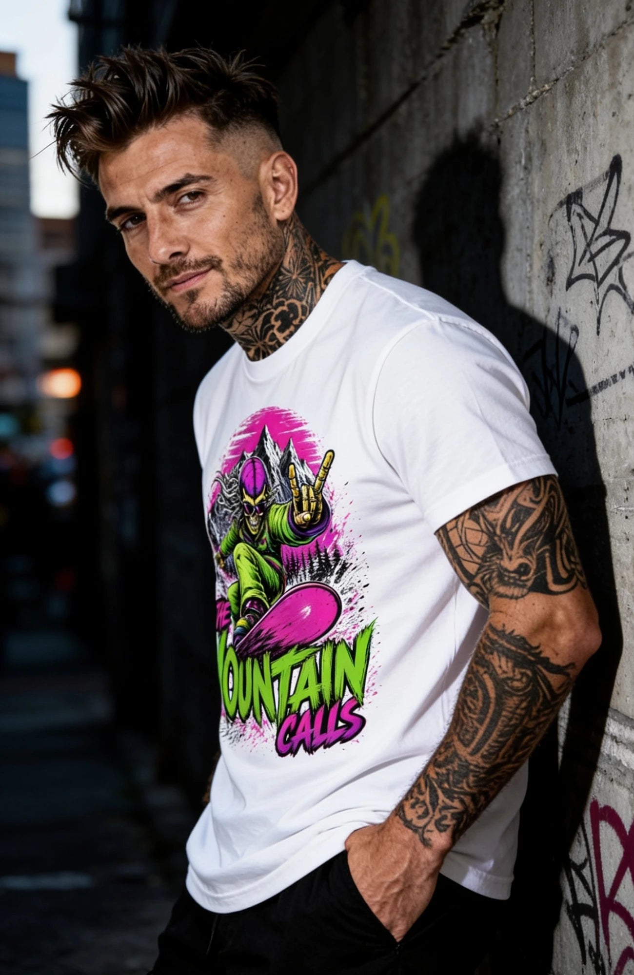 The Mountain Calls | T-Shirt | weiss | Skater T-Shirt Shirt TheMountainsCalls-EnrolDesign-streetwear-skater-T-Shirt-white-Front-Mann02EnrolShop