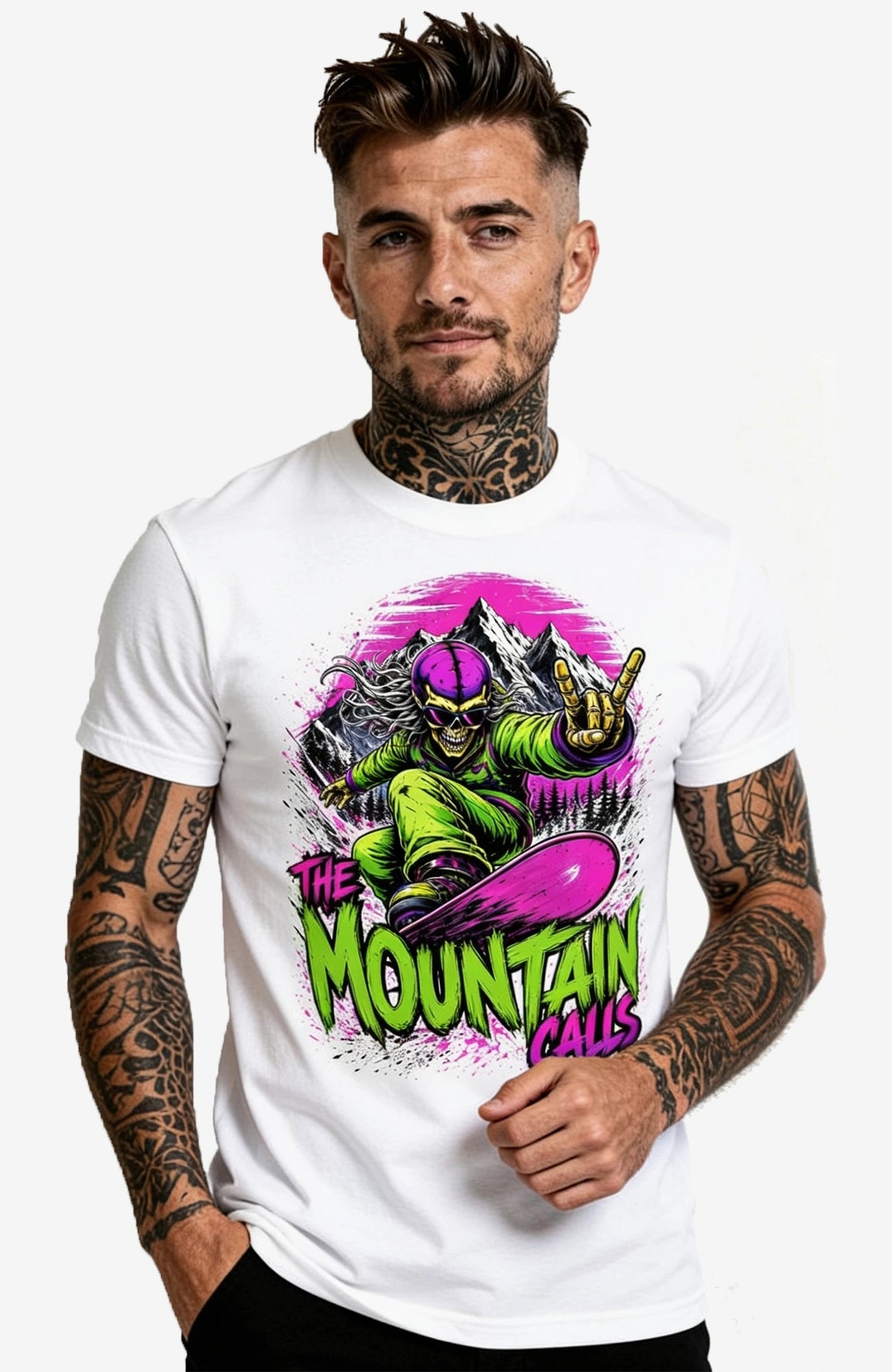 The Mountain Calls | T-Shirt | weiss | Skater T-Shirt Shirt TheMountainsCalls-EnrolDesign-streetwear-skater-T-Shirt-white-Front-Mann03EnrolShop