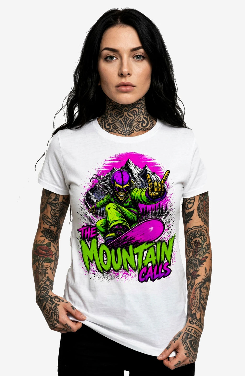 The Mountain Calls | T-Shirt | weiss | Skater T-Shirt Shirt TheMountainsCalls-EnrolDesign-streetwear-skater-T-Shirt-white-Front-Women01EnrolShop