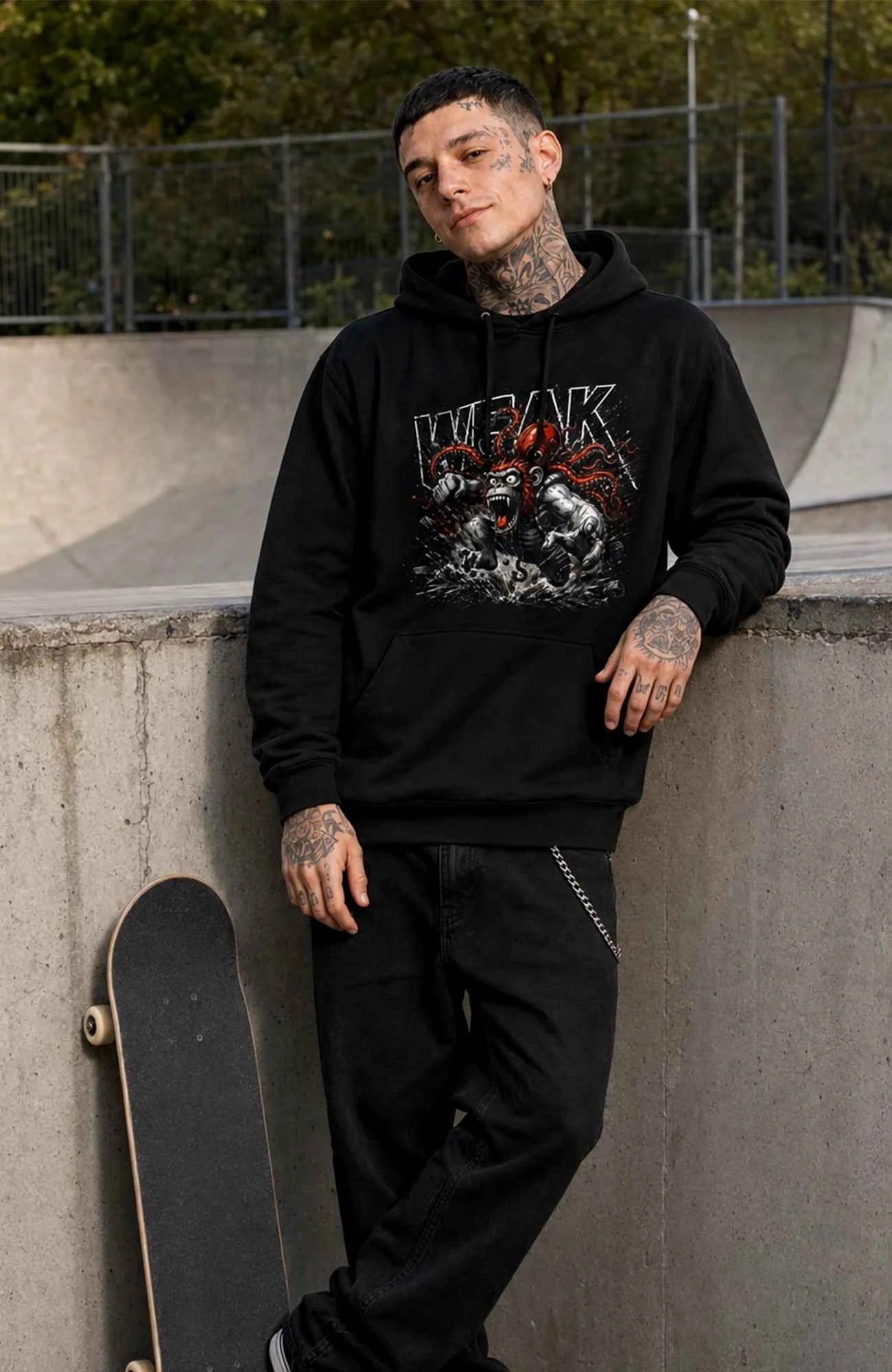 WEAK | Hoodie Herren | Dark Hoodie Weak-SkaterHoodie-streetwear-Hoodie-Black-Front-EnrolDesign-EnrolShopMann02