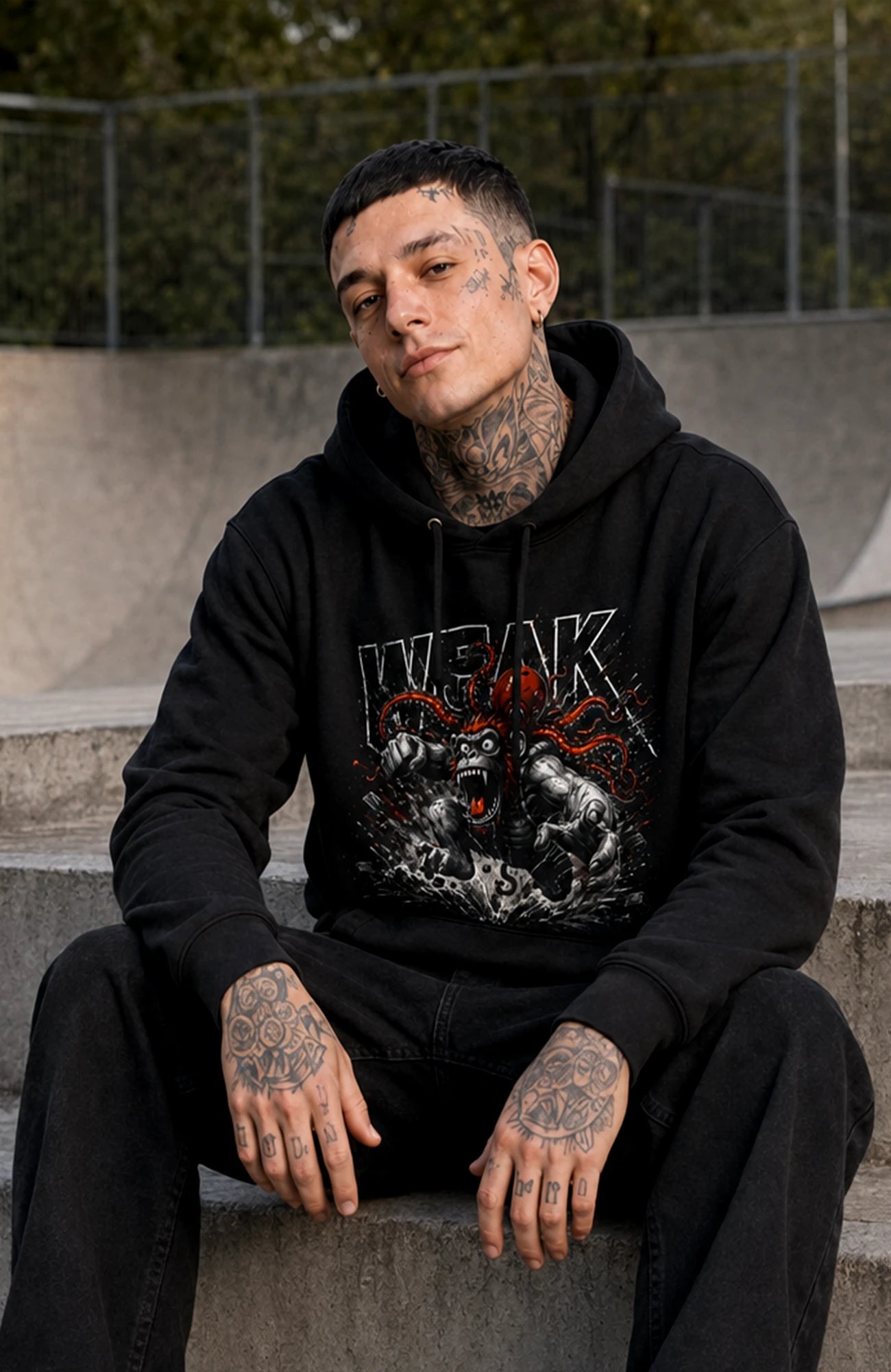 WEAK | Hoodie Herren | Dark Hoodie Weak-SkaterHoodie-streetwear-Hoodie-Black-Front-EnrolDesign-EnrolShopMann03