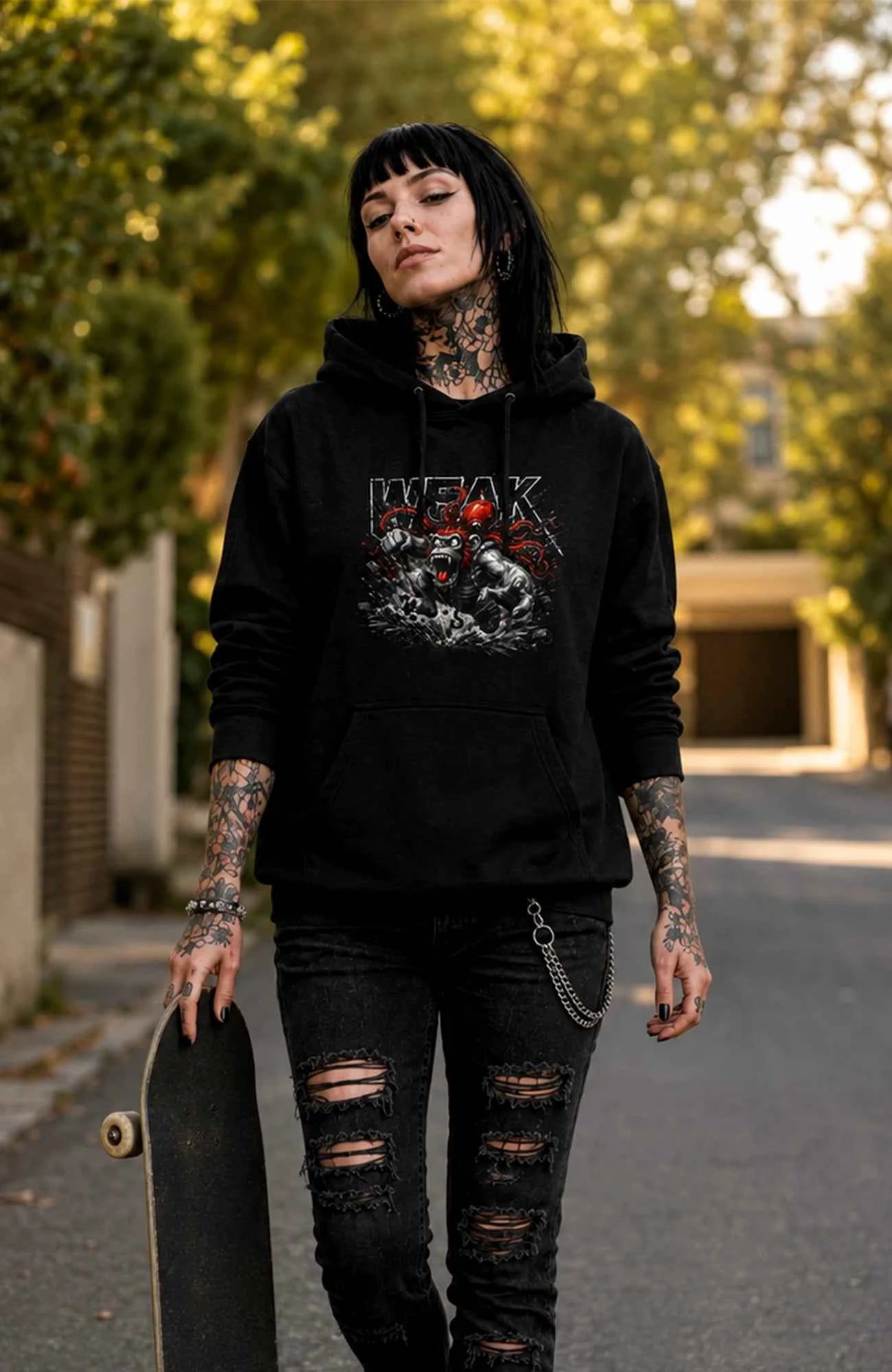 WEAK | Hoodie Damen | Schwarz Hoodie Weak-SkaterHoodie-streetwear-Hoodie-Black-Front-EnrolDesign-EnrolShopWomen02