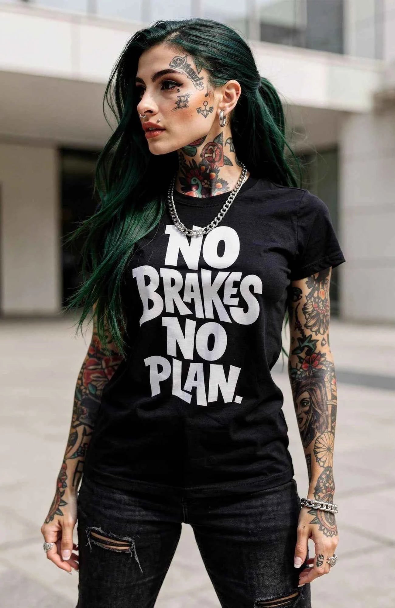 No Brakes No Plan T-Shirt Black Shirt no-brakes-no-plan-streetwear-tshirt-Black-Model