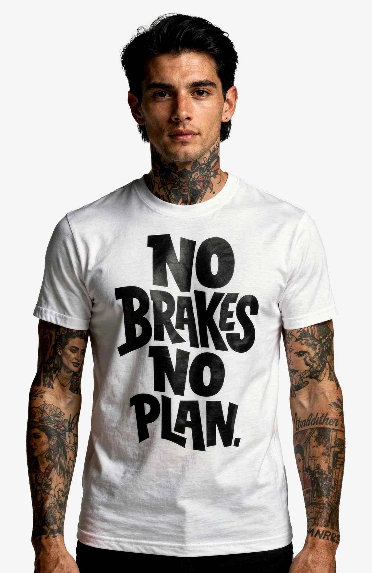 No Brakes No Plan T-Shirt Shirt no-brakes-no-plan-streetwear-tshirt-weiss-Header-Mann